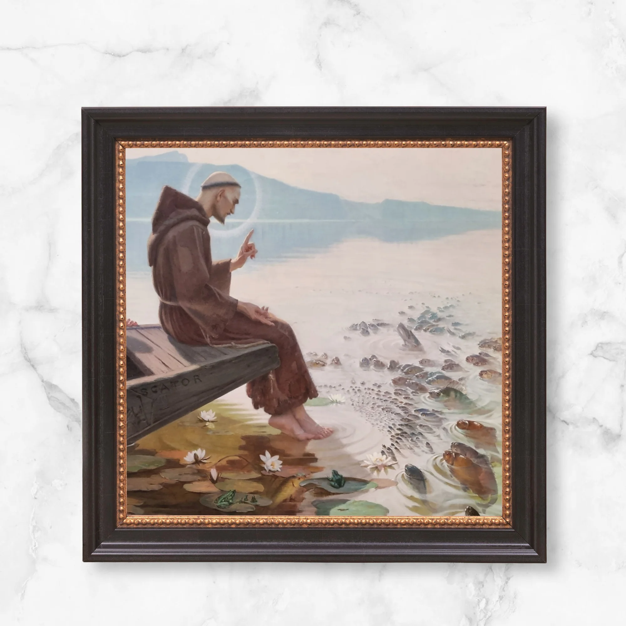 St. Anthony Preaching to the Fish Framed Canvas - Sacred Mini Collection - Image 2