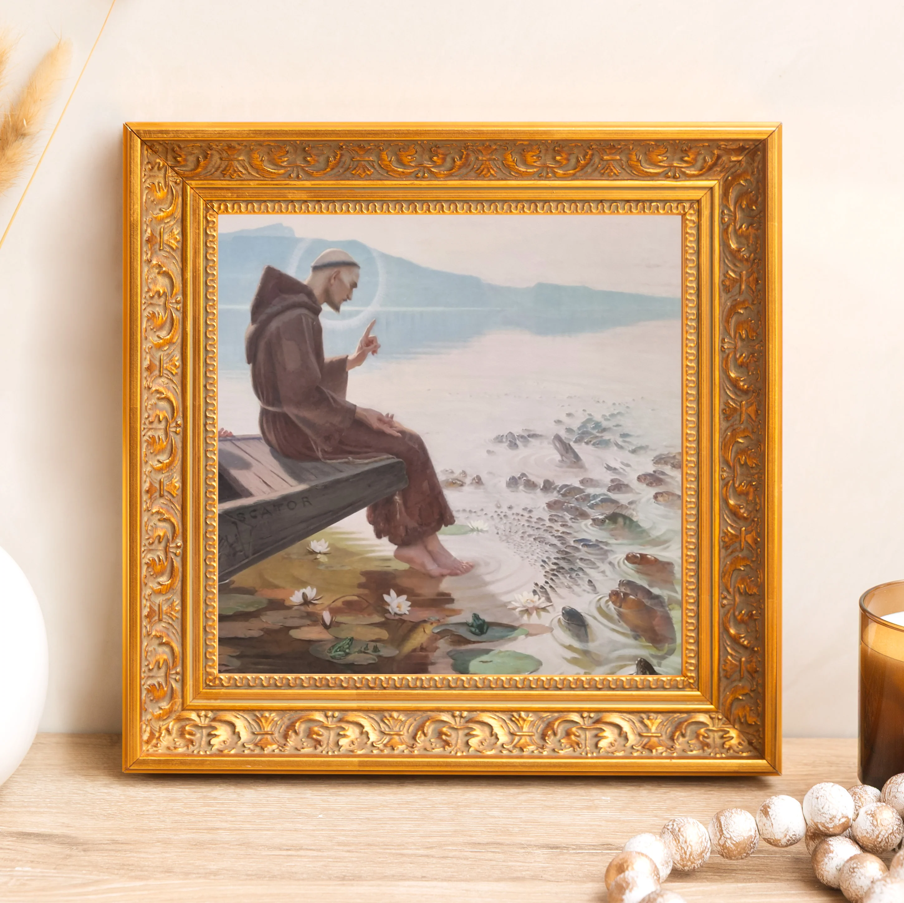 St. Anthony Preaching to the Fish Framed Canvas - Sacred Mini Collection - Image 4