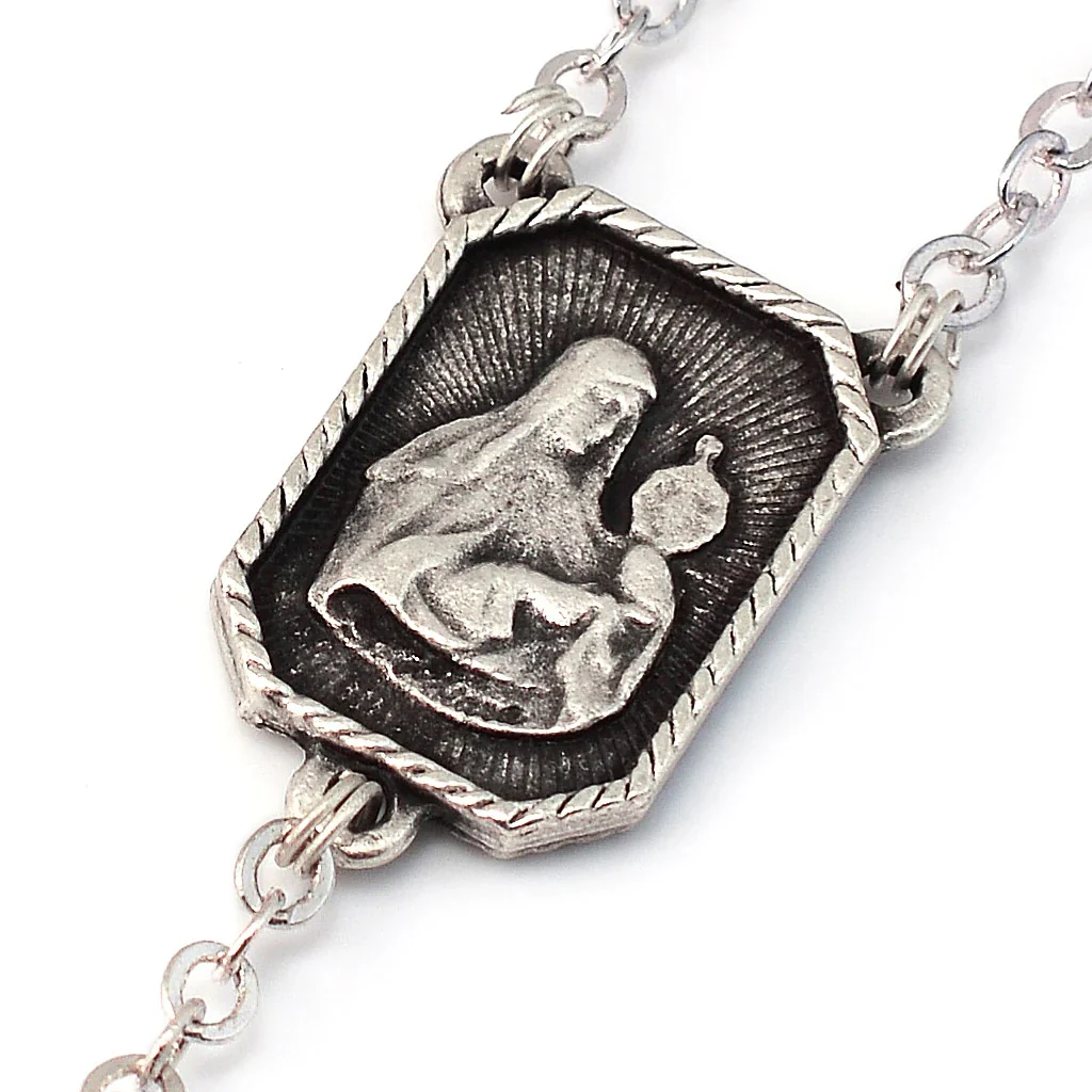 St. Francis & St. Clare Antique Wood & Silver Rosary - Image 2