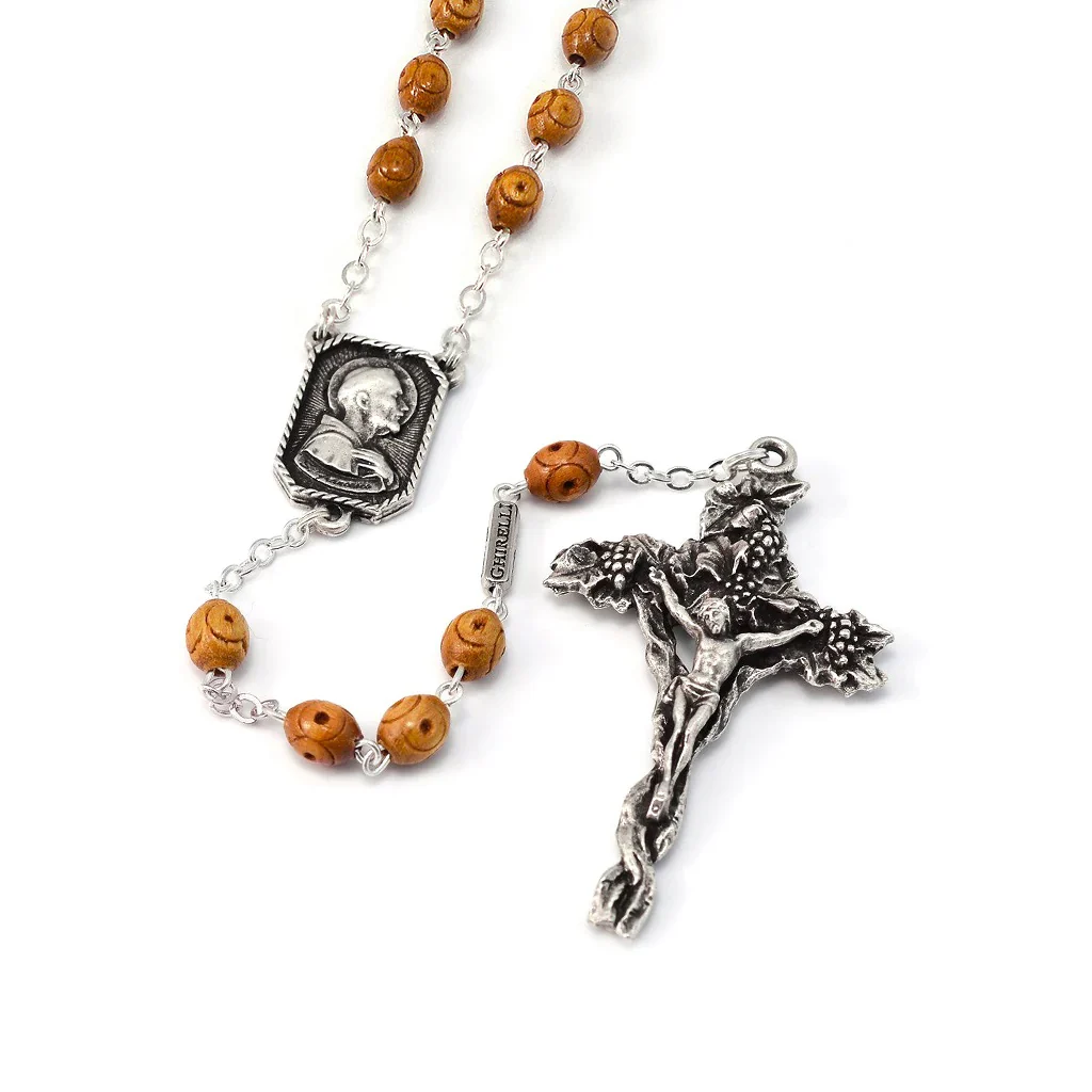 St. Francis & St. Clare Antique Wood & Silver Rosary - Image 4