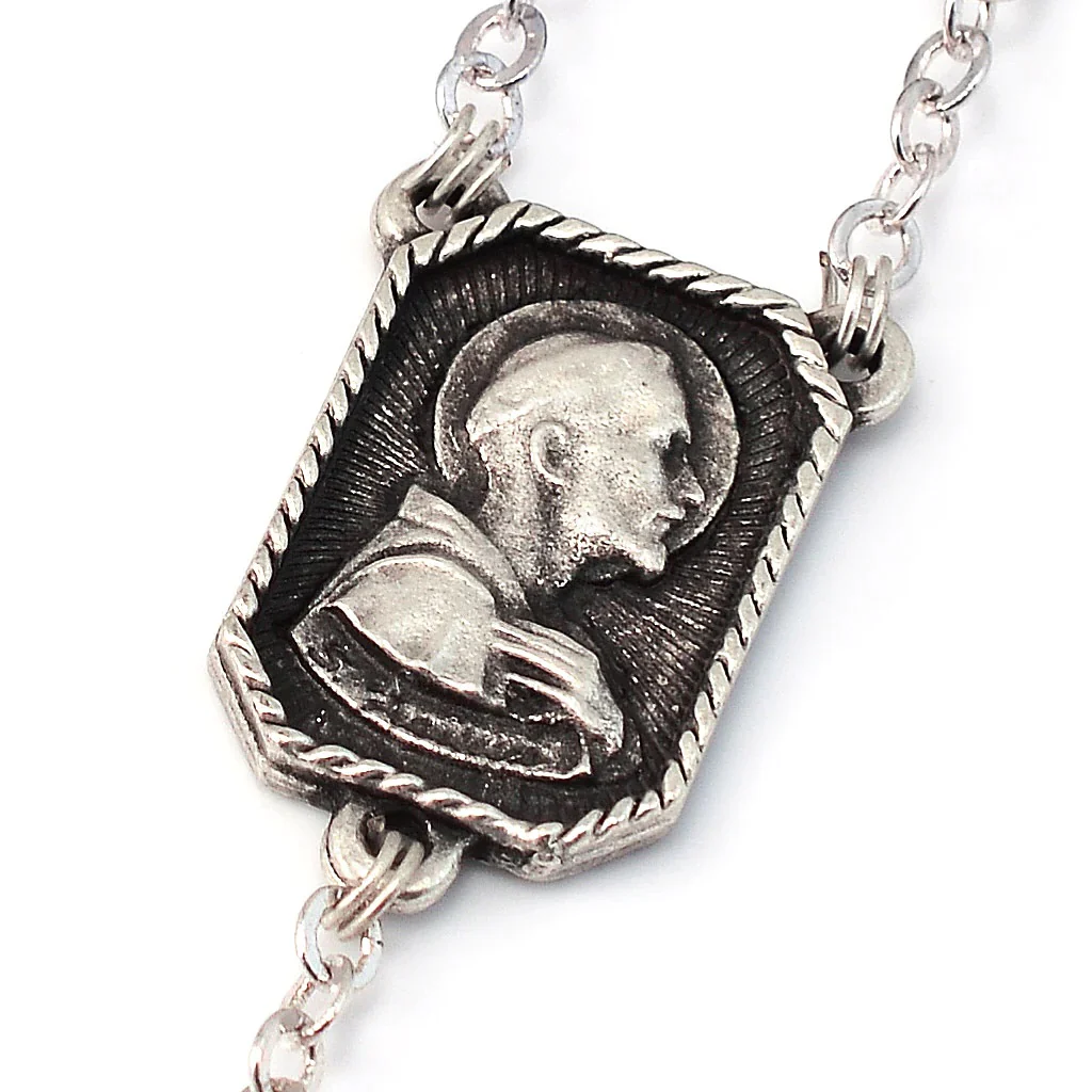 St. Francis & St. Clare Antique Wood & Silver Rosary - Image 5