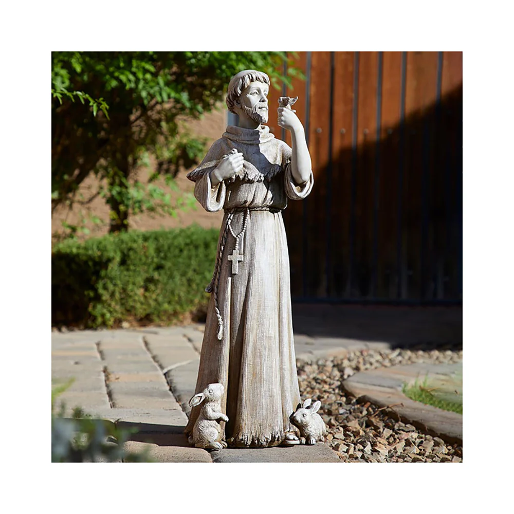 St. Francis with Bird & Rabbits Garden Statue - 24" - Image 2