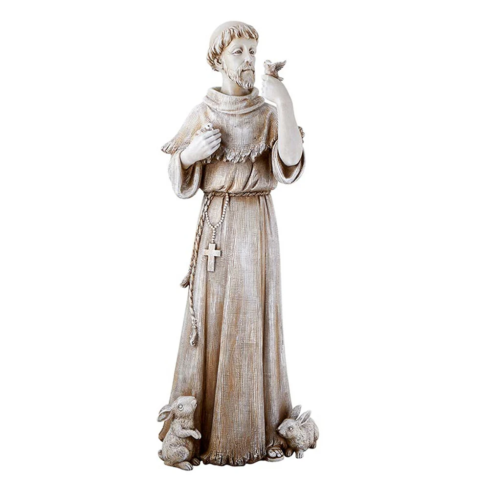 St. Francis with Bird & Rabbits Garden Statue - 24" - Image 3