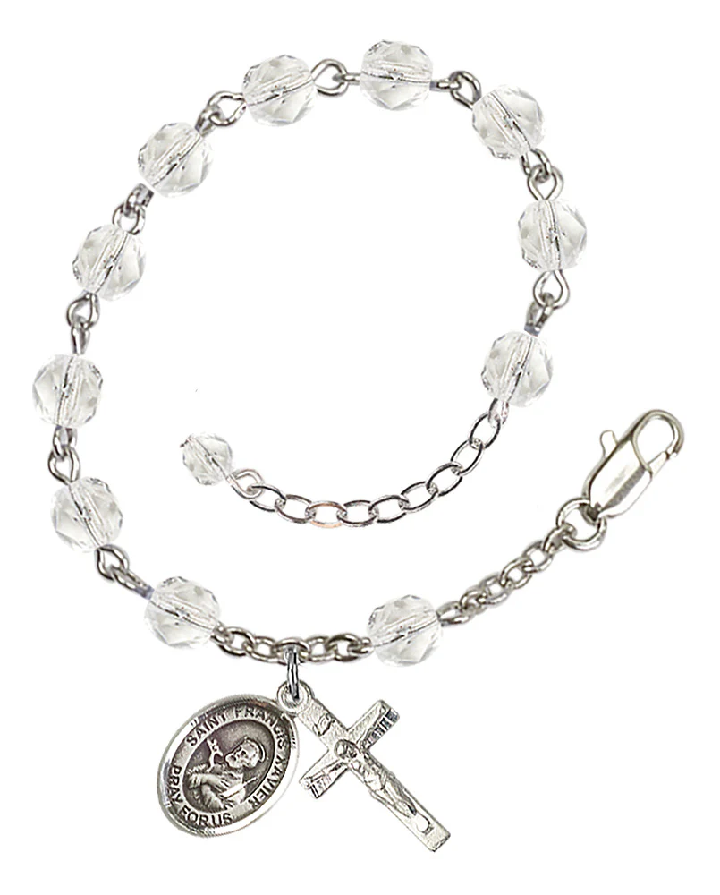 St. Francis Xavier Crystal April Rosary Bracelet 6mm