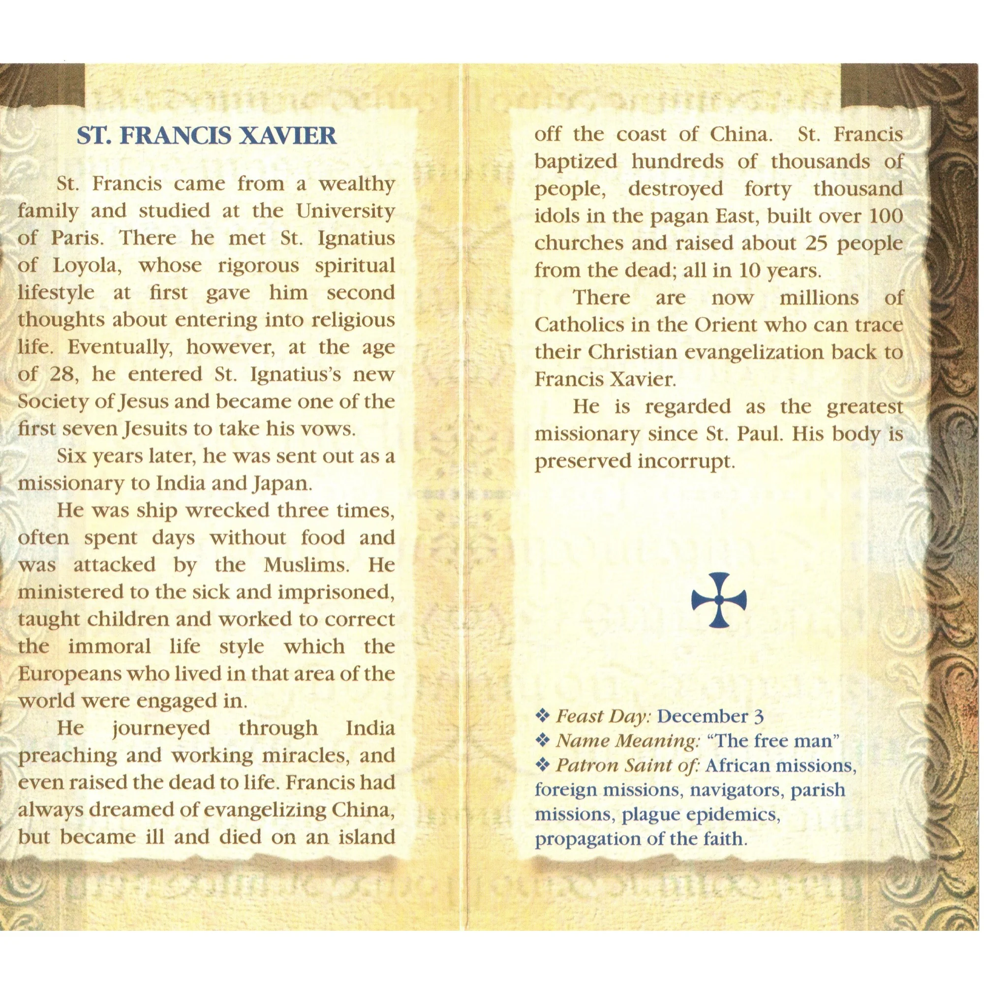 St. Francis Xavier - Mini Lives of the Saints Folded Prayer Card - Image 2