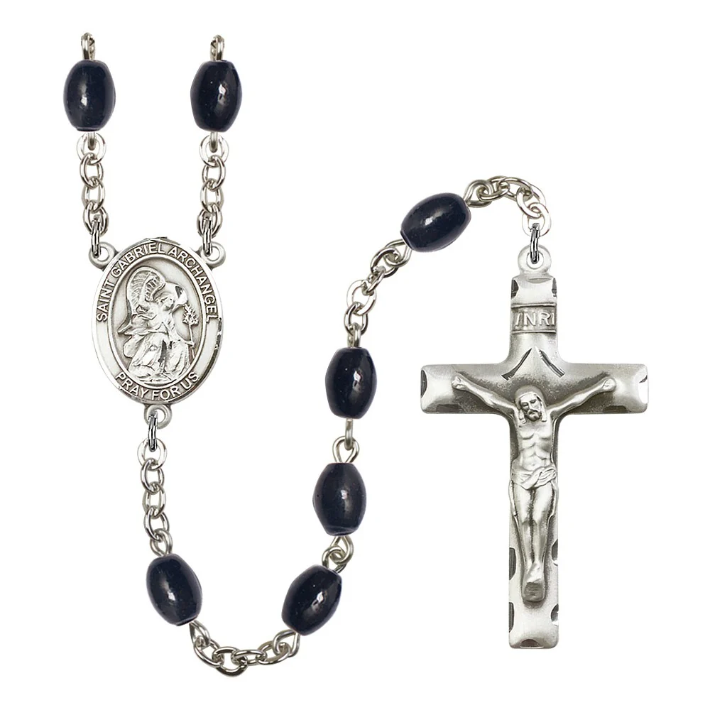 St. Gabriel The Archangel 8X6mm Black Onyx Rosary