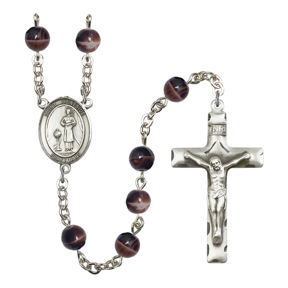 St. Genesius Of Rome 7mm Brown Rosary