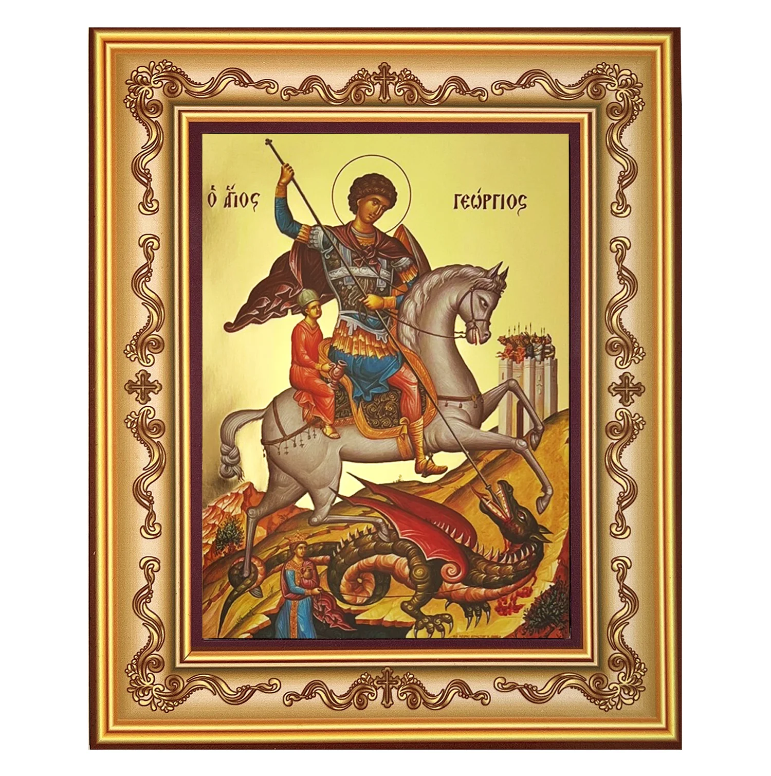 St. George Framed Greek Icon - 7.25" x 5.75"