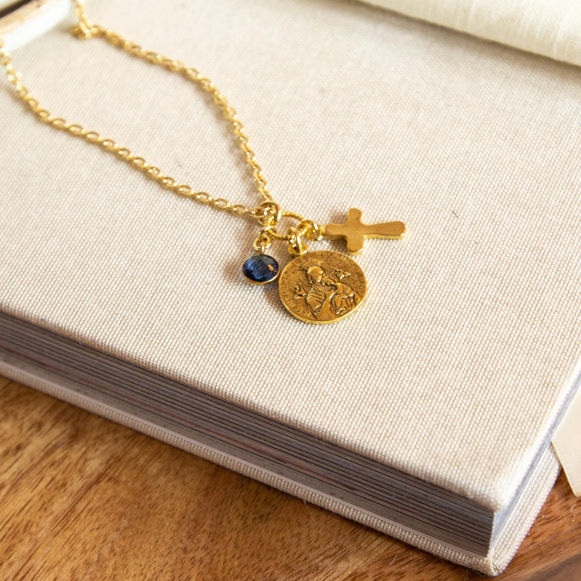 St. Gerard and Mary Cross Necklace with Bauble - Image 3