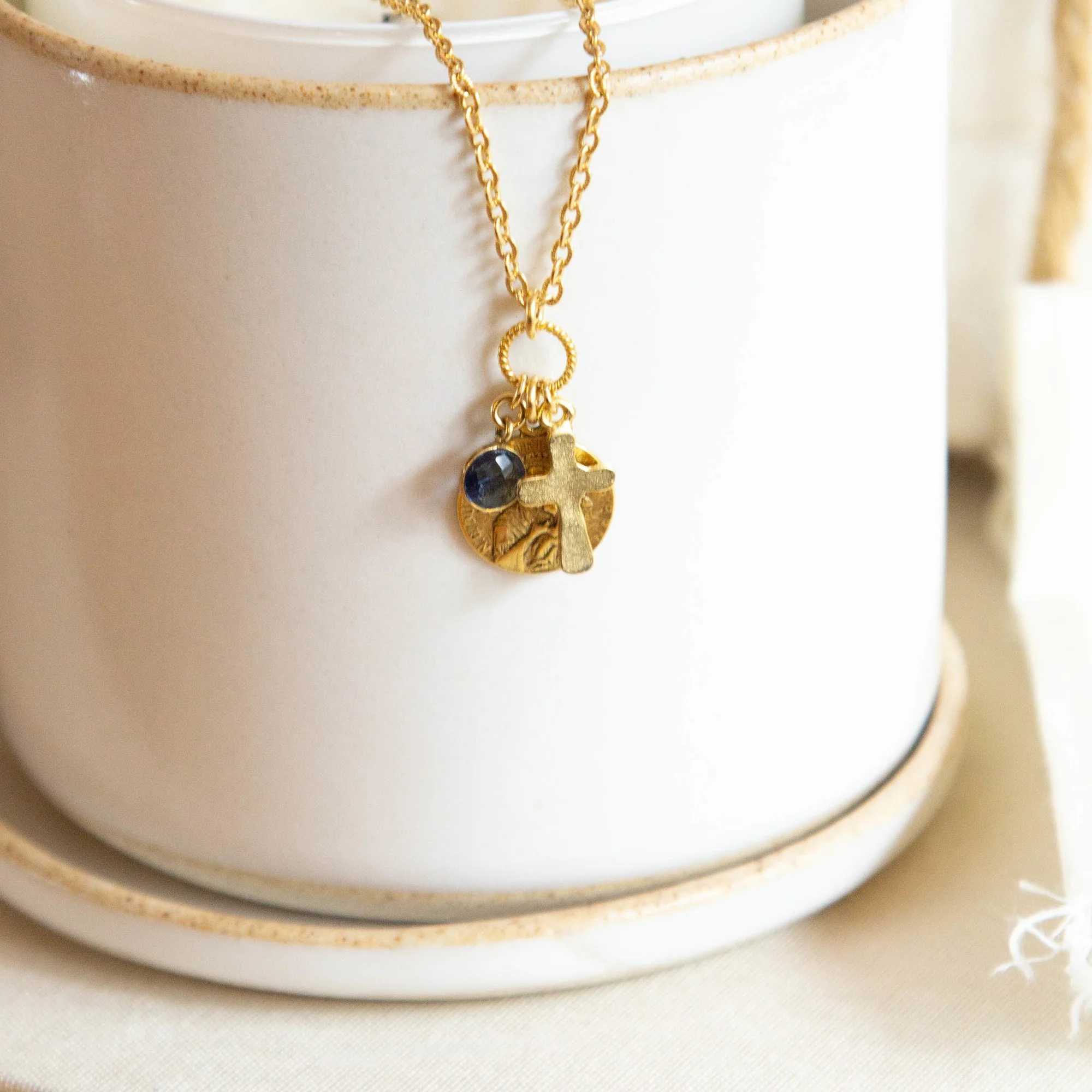 St. Gerard and Mary Cross Necklace with Bauble - Image 4