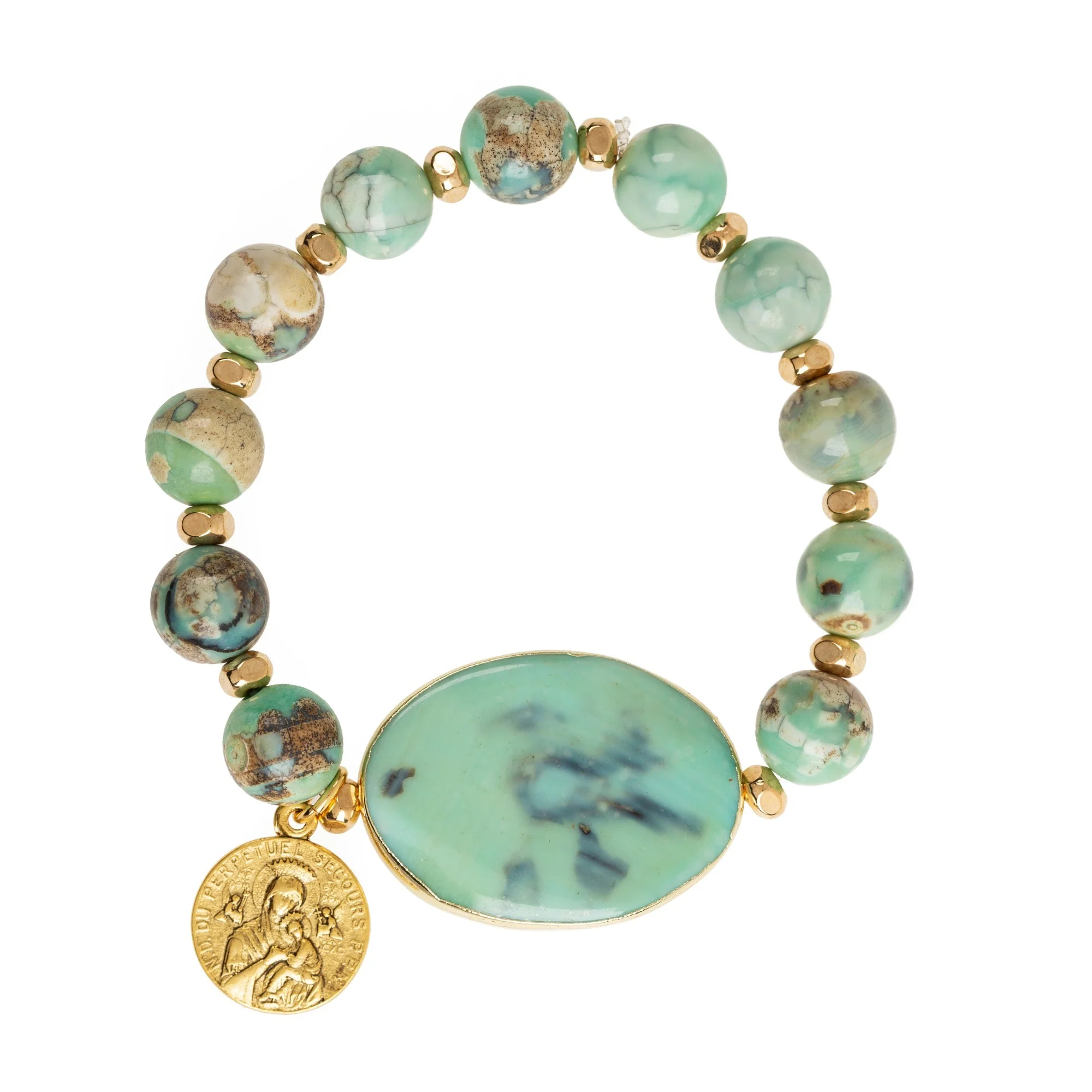 St. Gerard and Our Lady or Perpetual Help Turquoise Stretch Bracelet