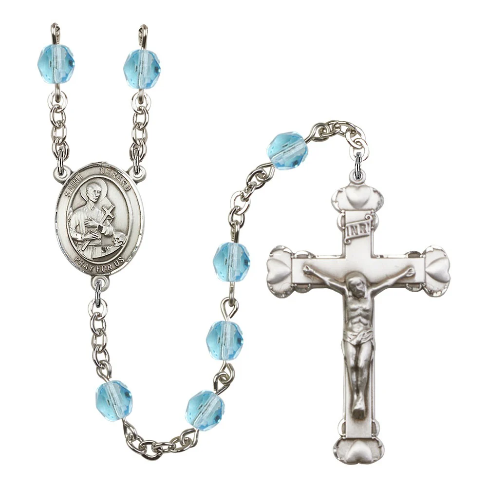St. Gerard Majella Aqua Blue March Rosary 6mm