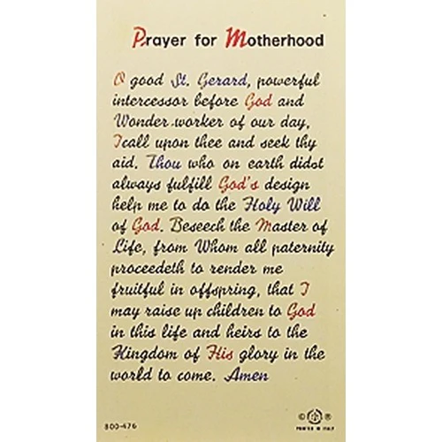 St. Gerard - Motherhood Prayer - Prayer Card - Image 2