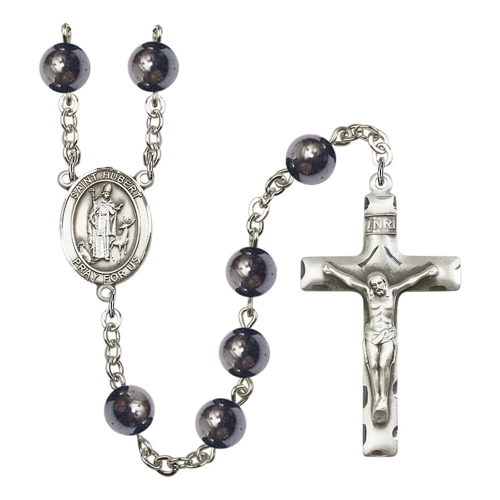 St. Hubert Of Liege 8mm Hematite Rosary
