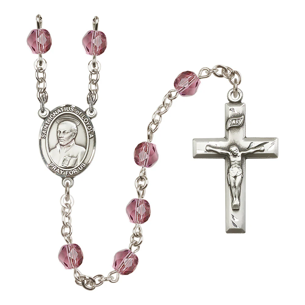 St. Ignatius of Loyola Crystal Birthstone Rosary - Multiple Birthstones