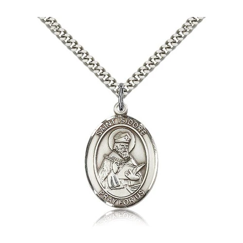 St. Isidore of Seville Pendant with Chain, Bliss, Sterling Silver