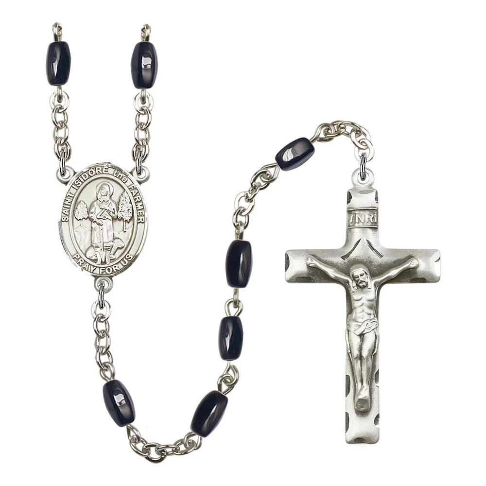 St. Isidore The Farmer 8X5mm Black Onyx Rosary