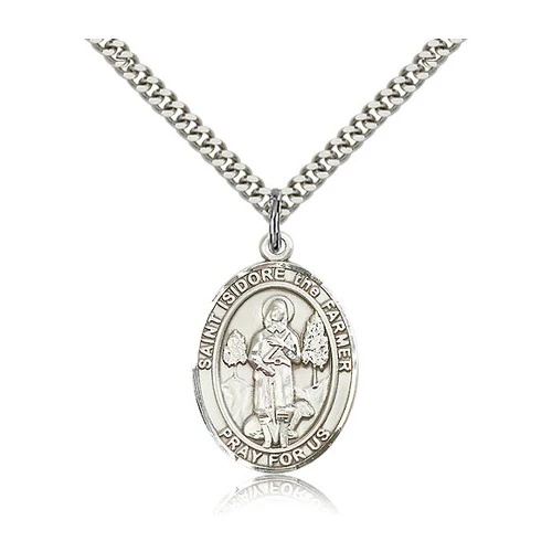 St. Isidore the Farmer Pendant with Chain, Bliss, Sterling Silver