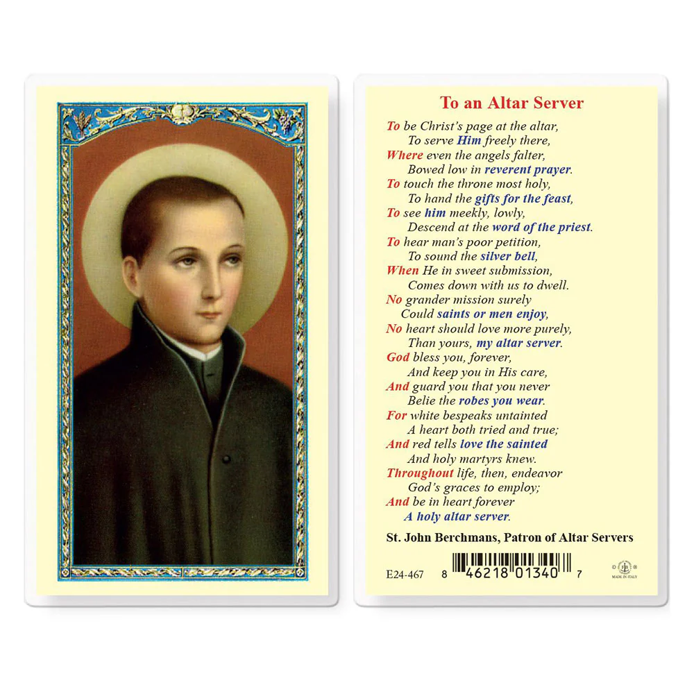 St. John Berchmans Altar Server Prayer Card