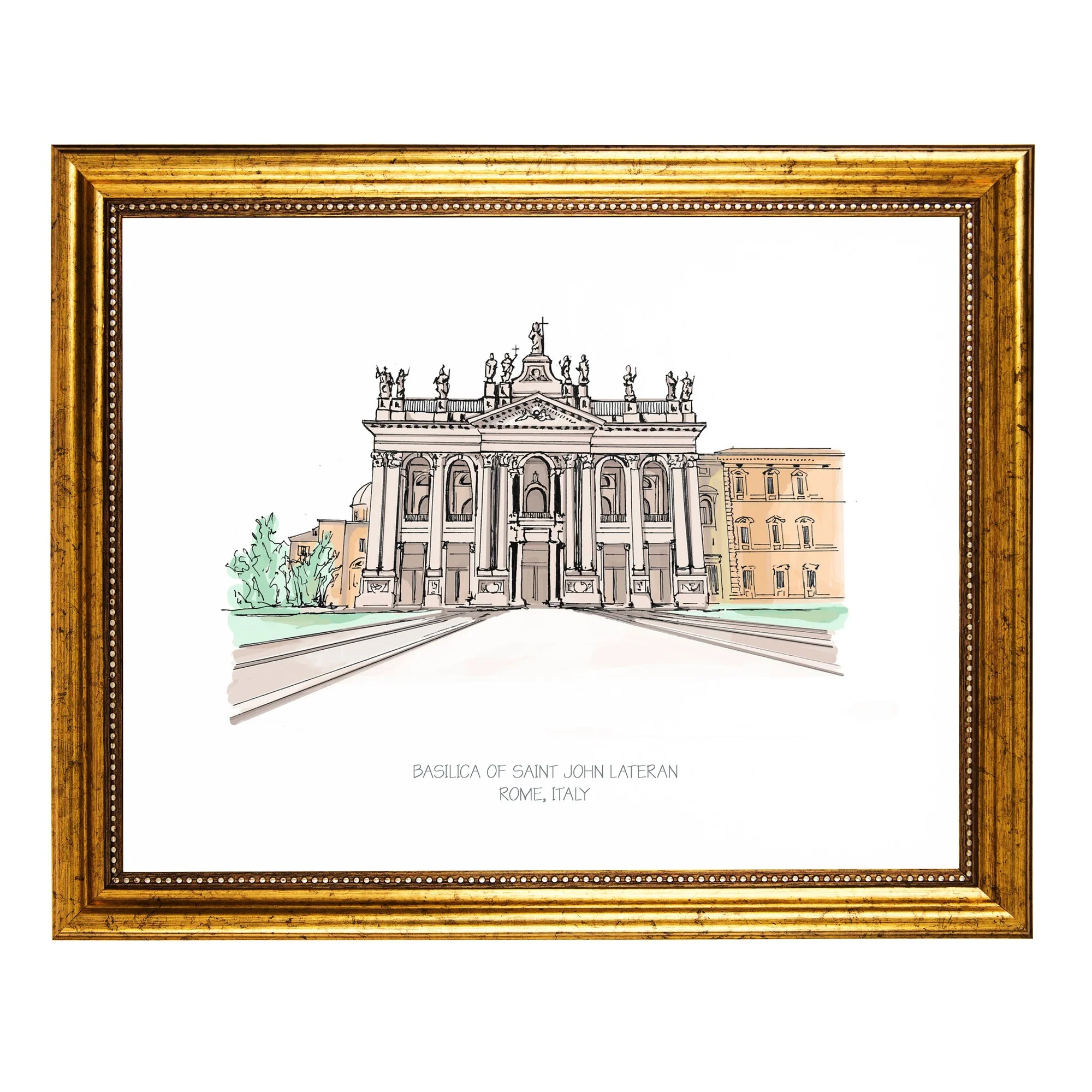 St. John Lateran Ink & Watercolor Gold Framed Print - Image 2