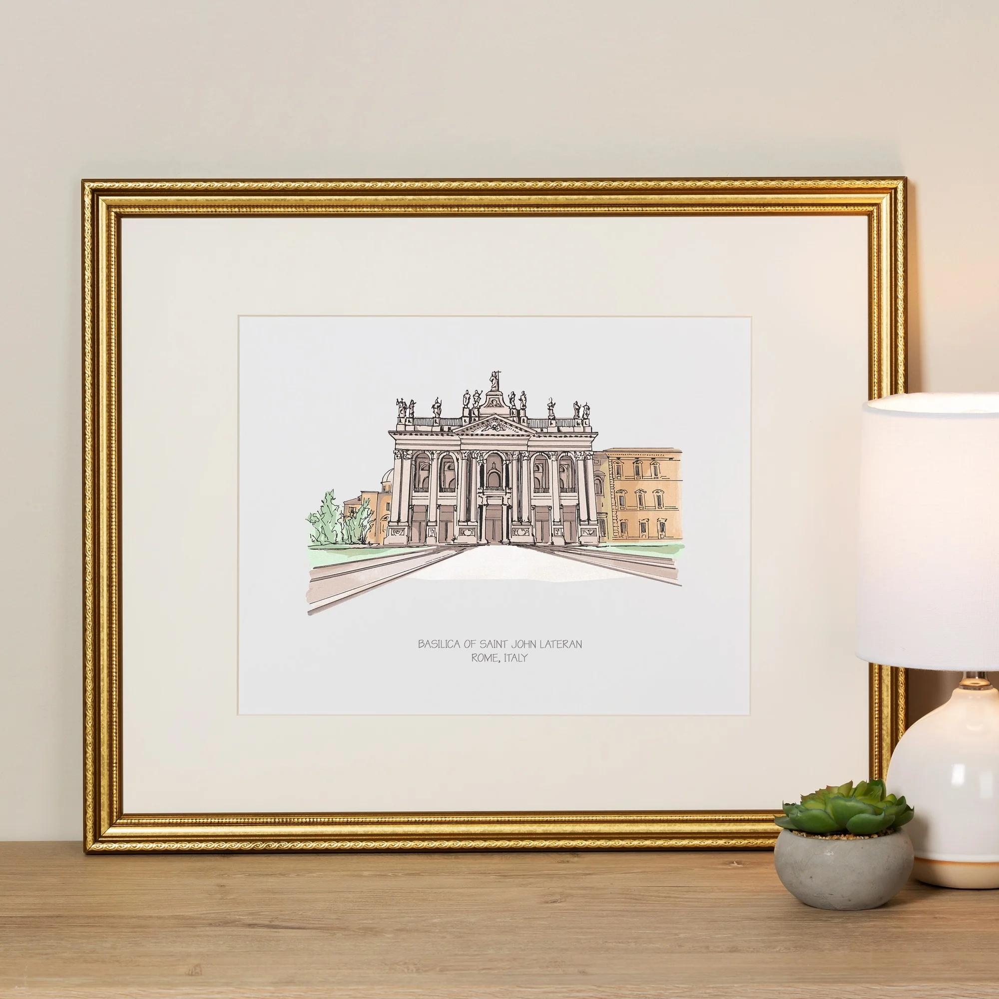 St. John Lateran Ink & Watercolor Large Framed Prints