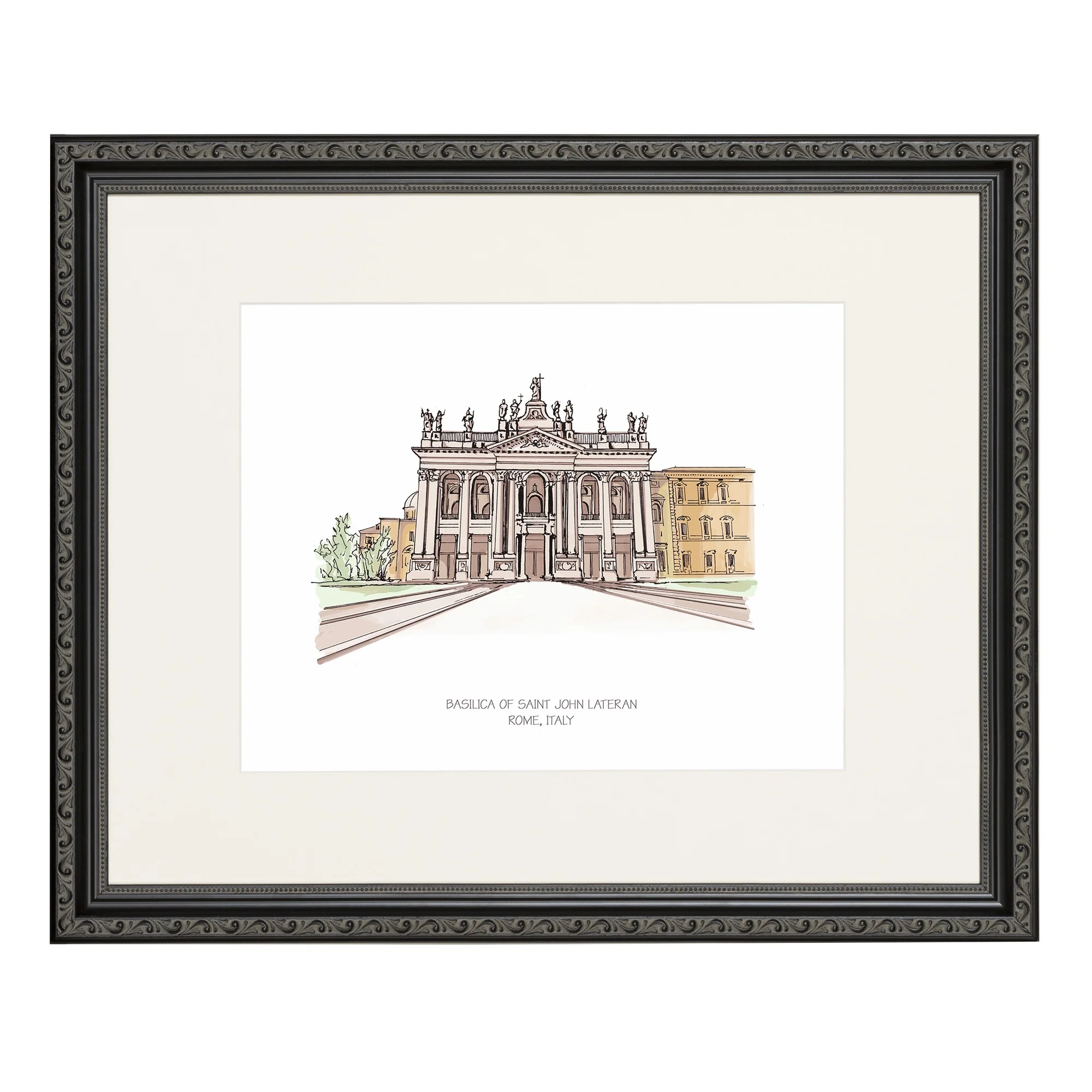 St. John Lateran Ink & Watercolor Large Framed Prints - Image 3