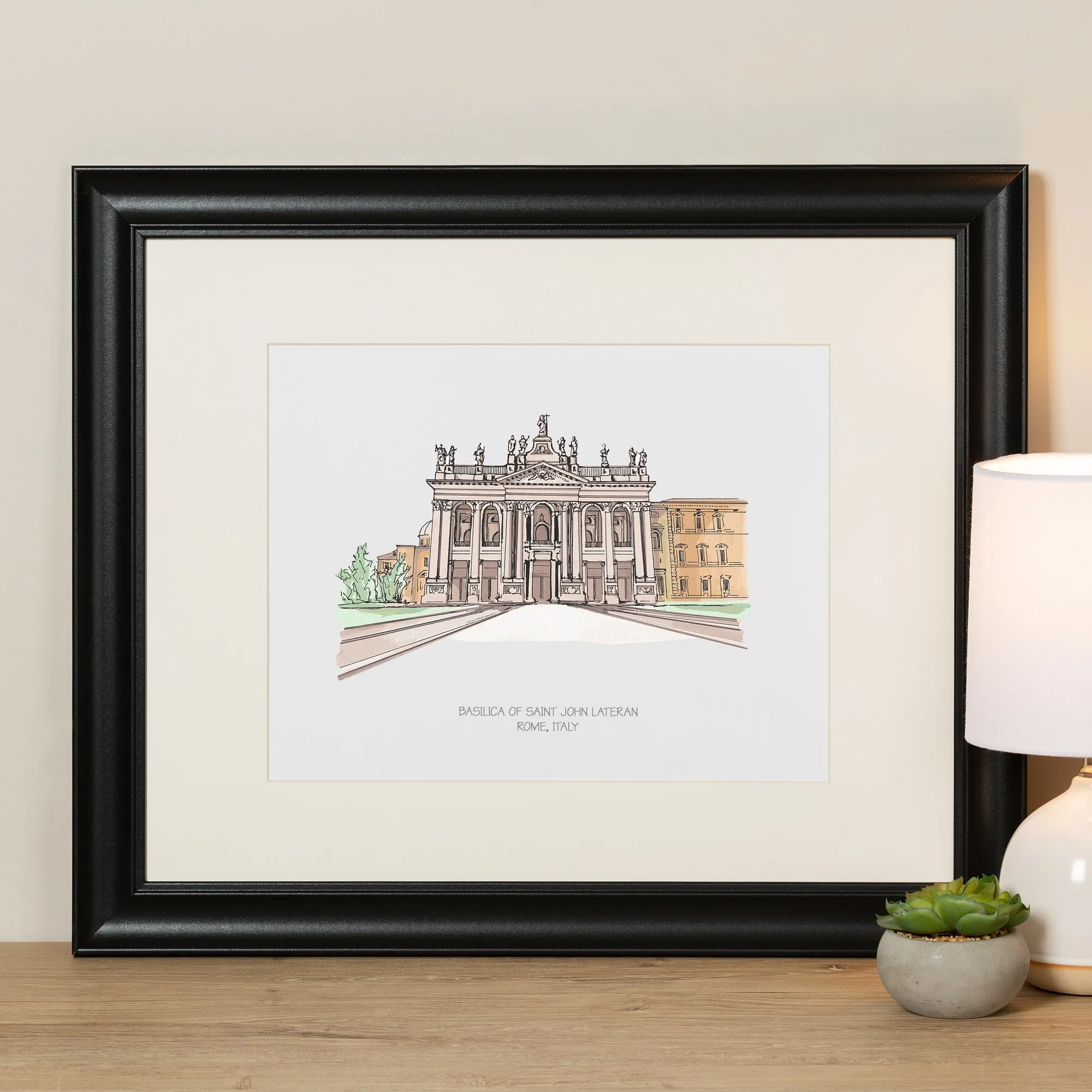 St. John Lateran Ink & Watercolor Large Framed Prints - Image 4
