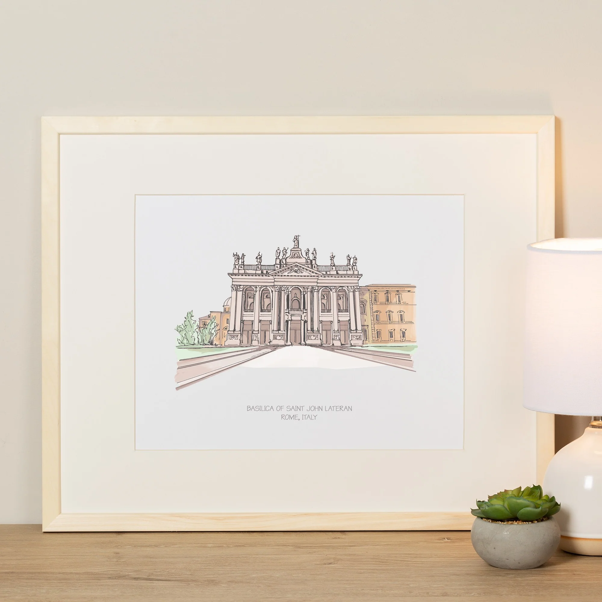 St. John Lateran Ink & Watercolor Large Framed Prints - Image 6