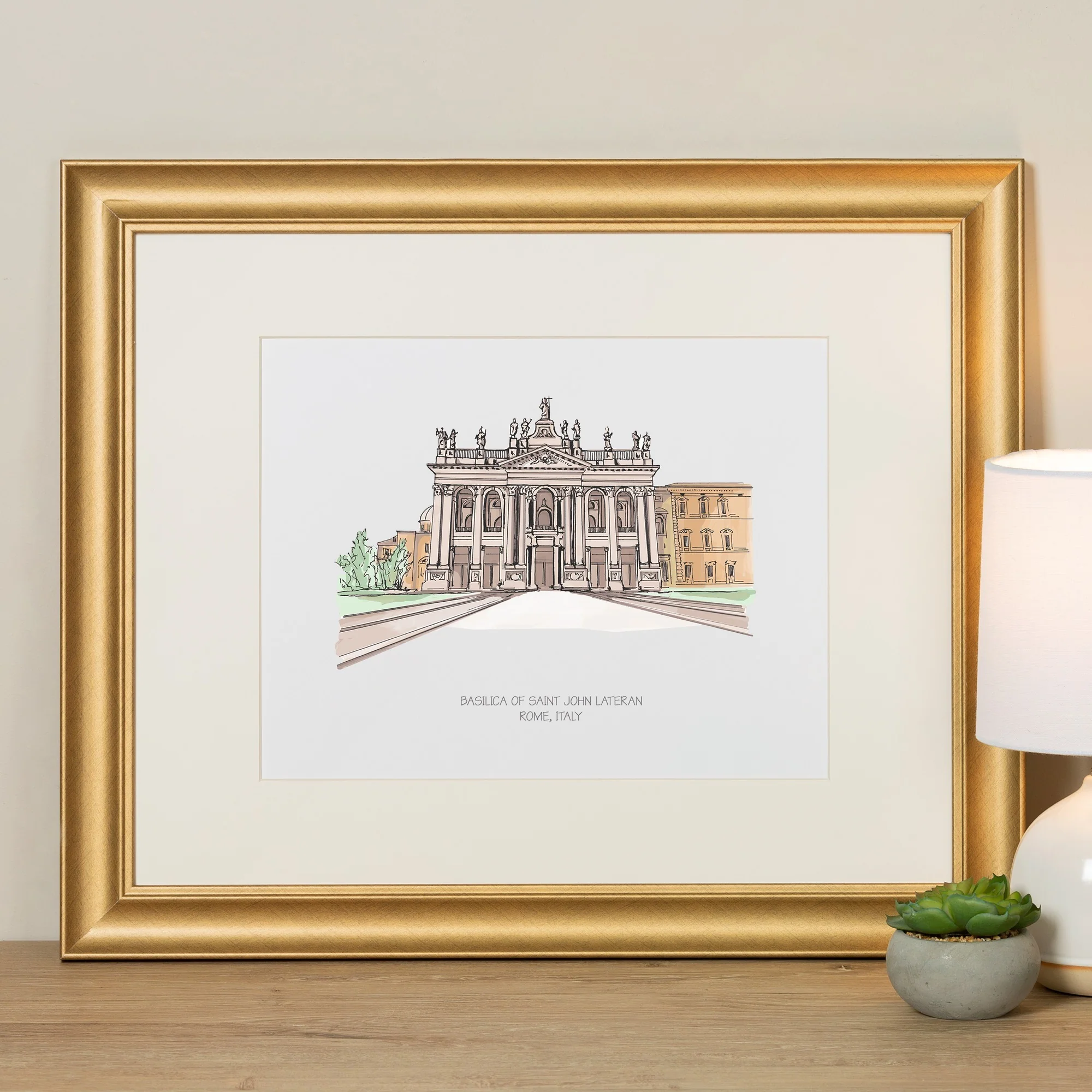 St. John Lateran Ink & Watercolor Large Framed Prints - Image 7