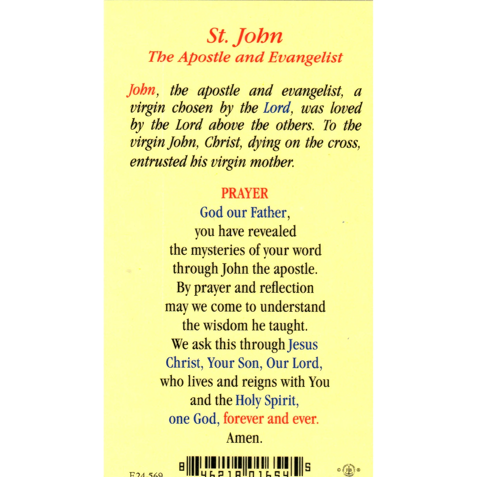 St. John the Apostle and Evangelist Prayer Card - Image 2