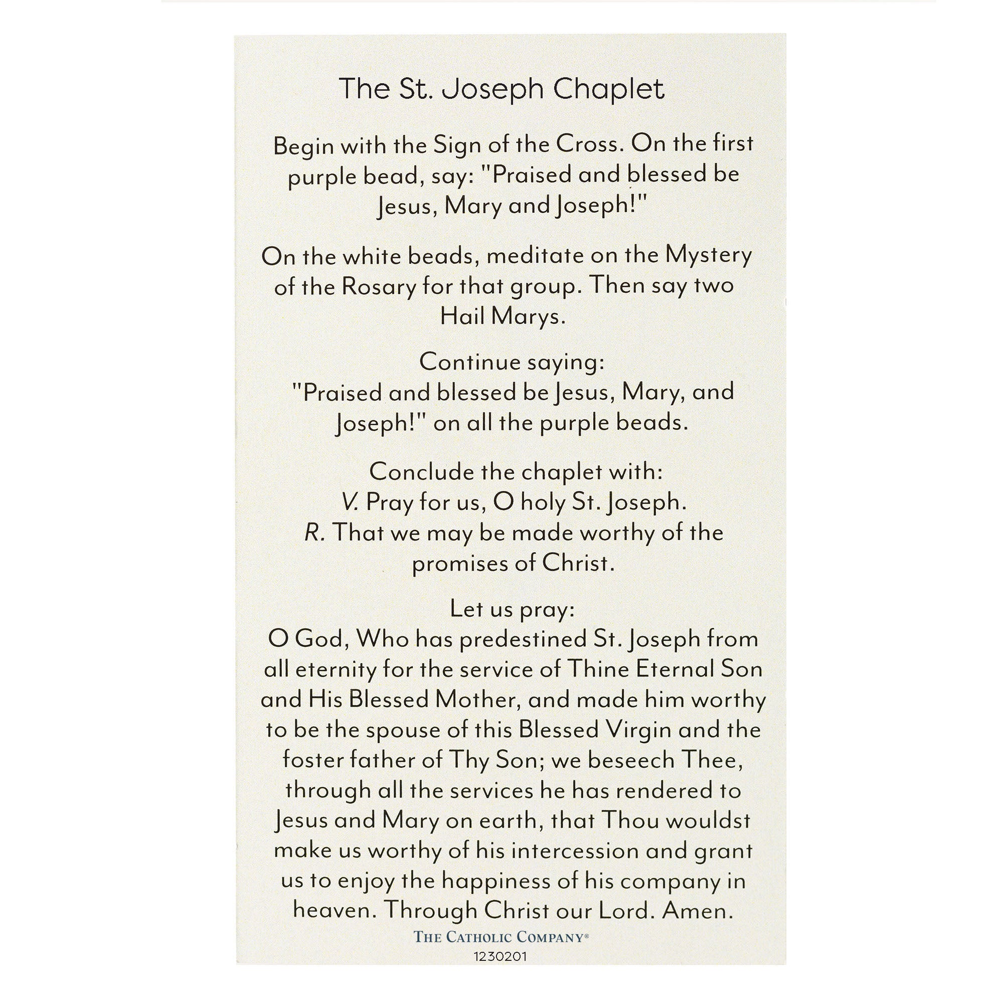St. Joseph Chaplet Prayer Card - Image 2