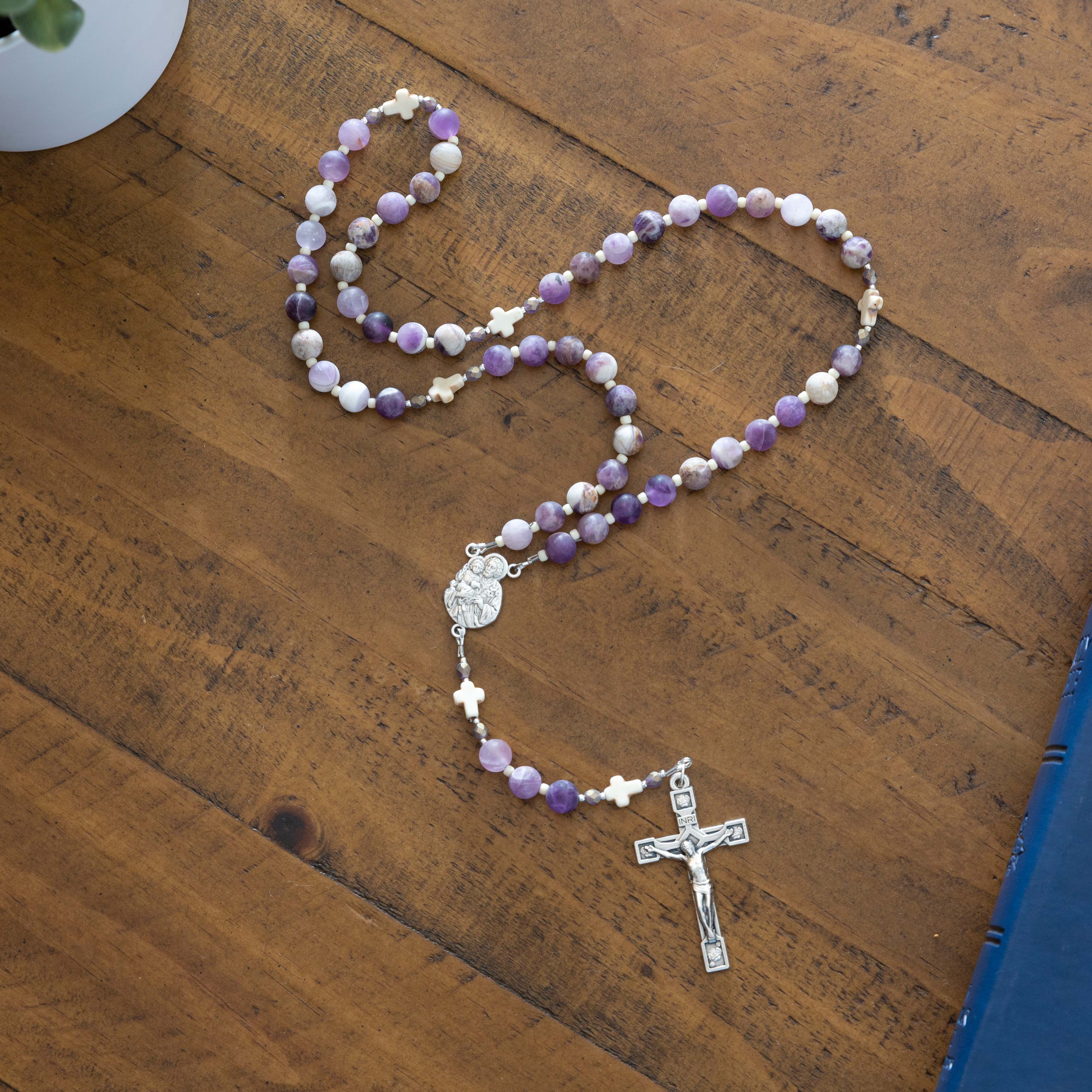 St Joseph Head of the Holy Family Natural Amethyst Rosary - Image 2