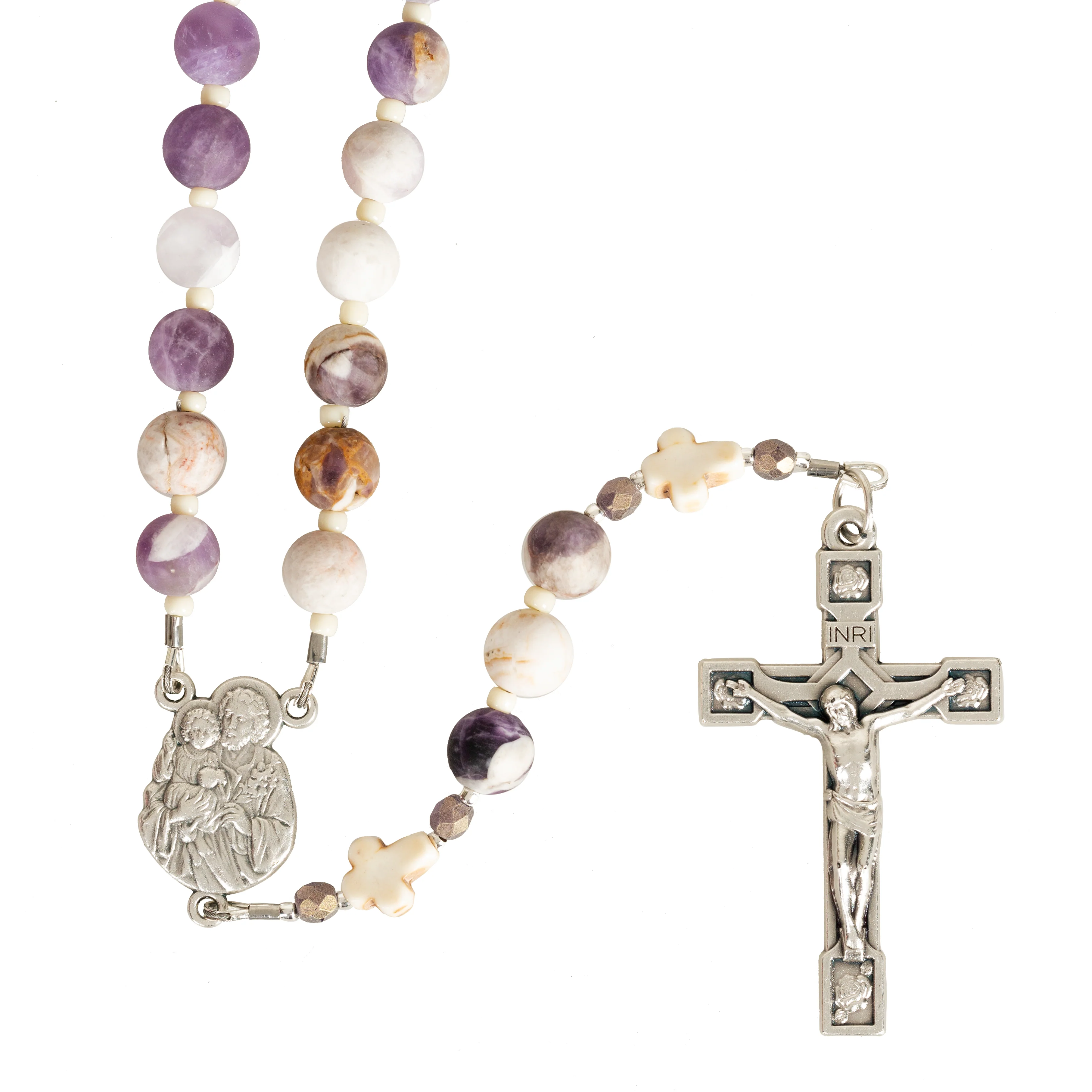 St Joseph Head of the Holy Family Natural Amethyst Rosary - Image 3