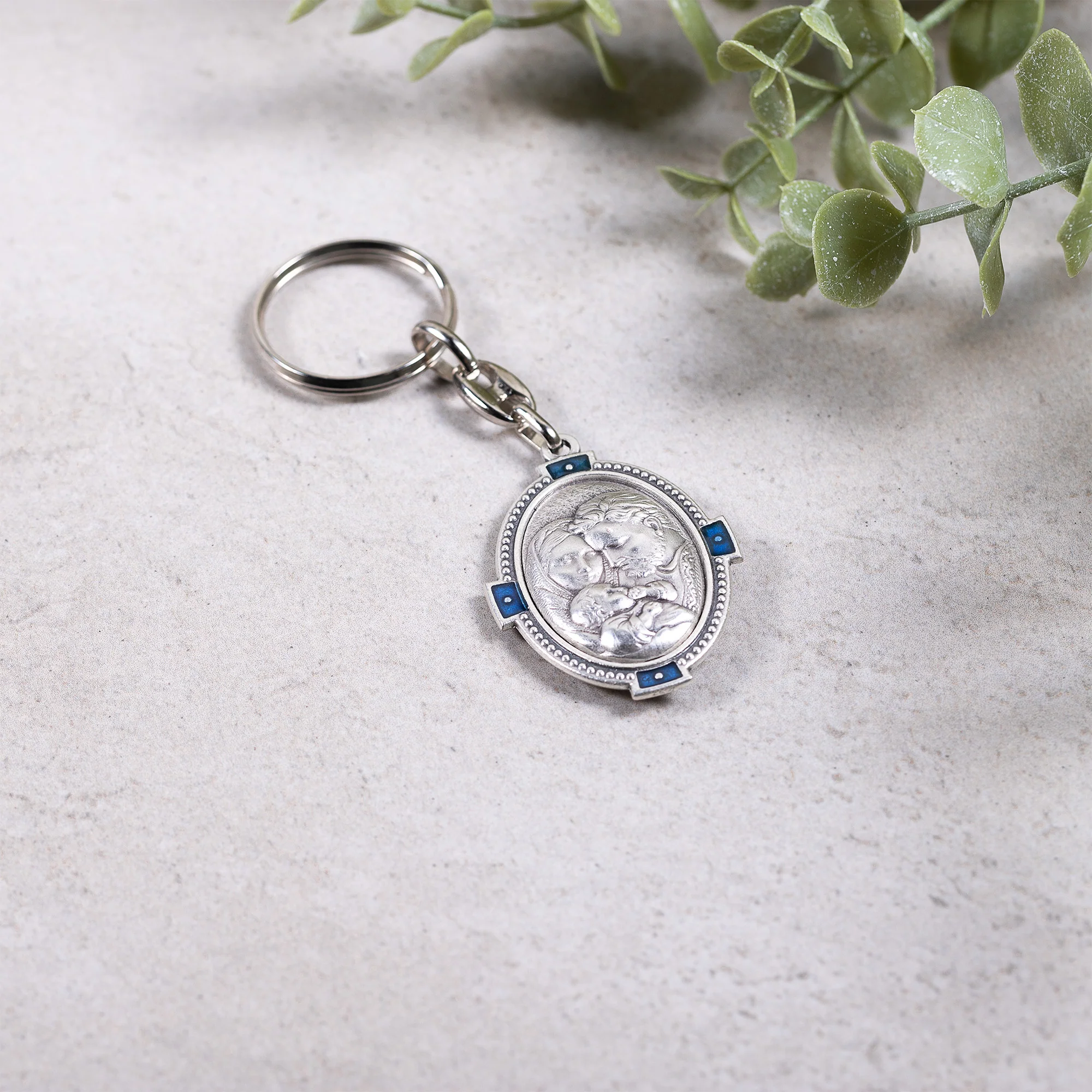 St. Joseph Key Ring w/Blue Accents, cm. 4.2 (1.65")