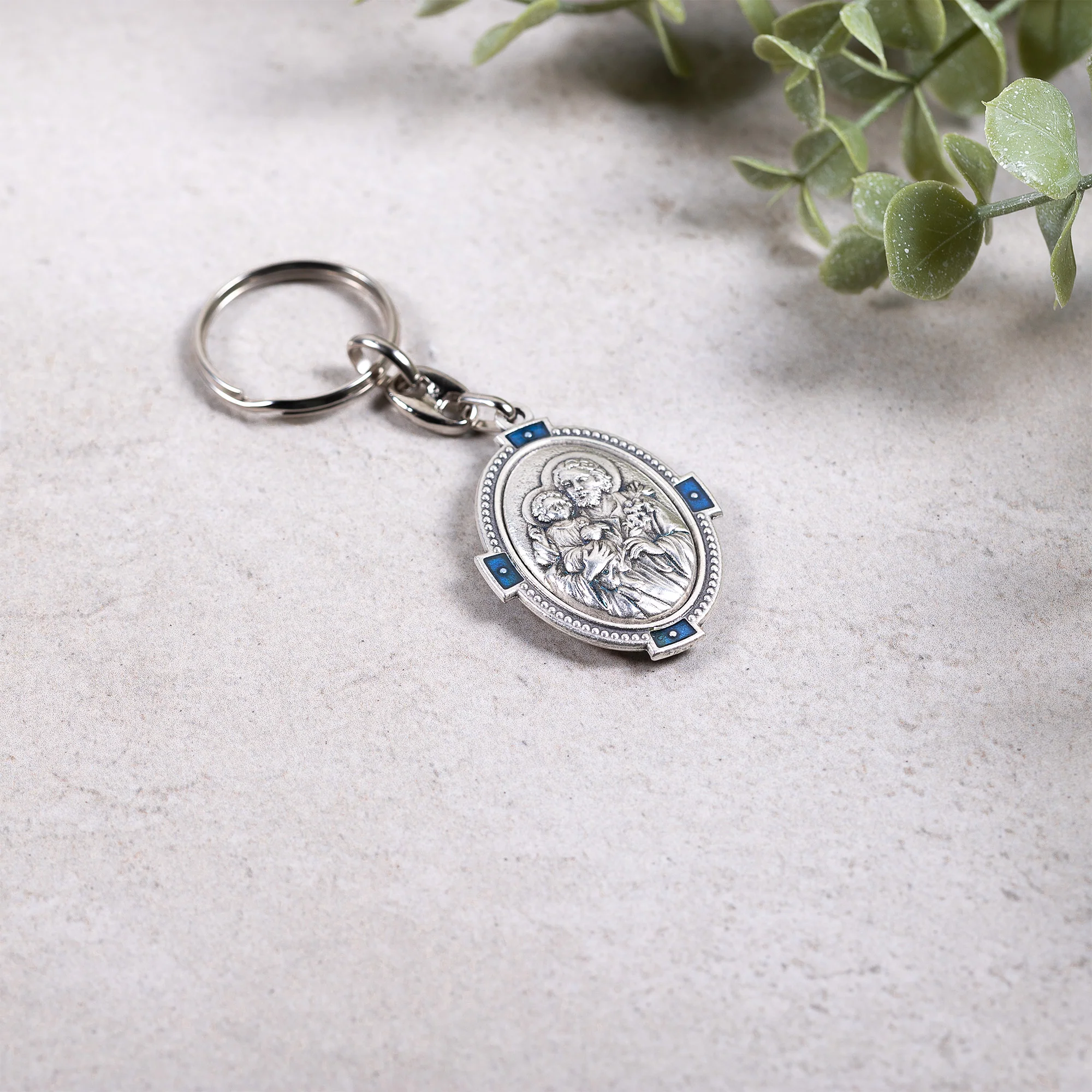 St. Joseph Key Ring w/Blue Accents, cm. 4.2 (1.65") - Image 2