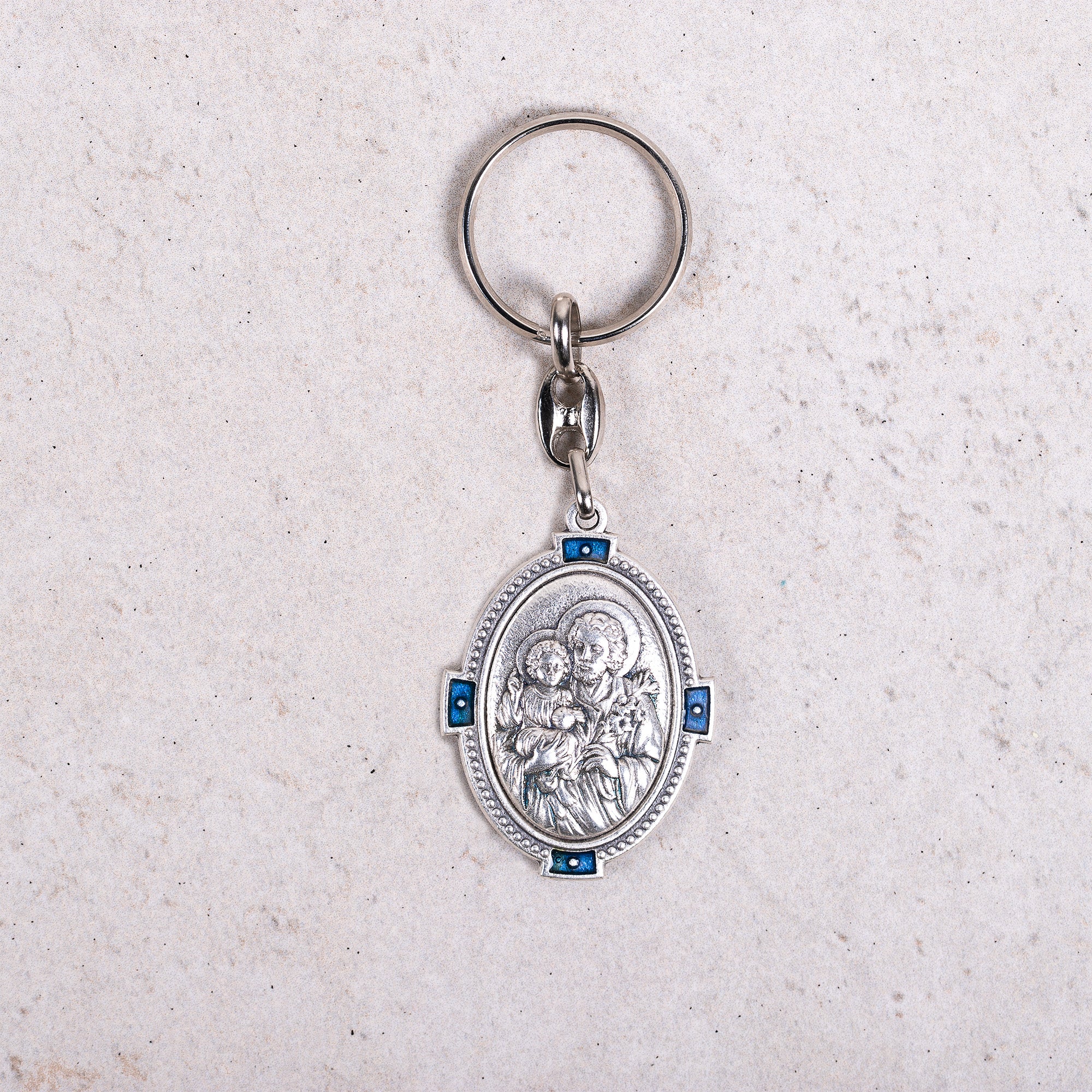 St. Joseph Key Ring w/Blue Accents, cm. 4.2 (1.65") - Image 3
