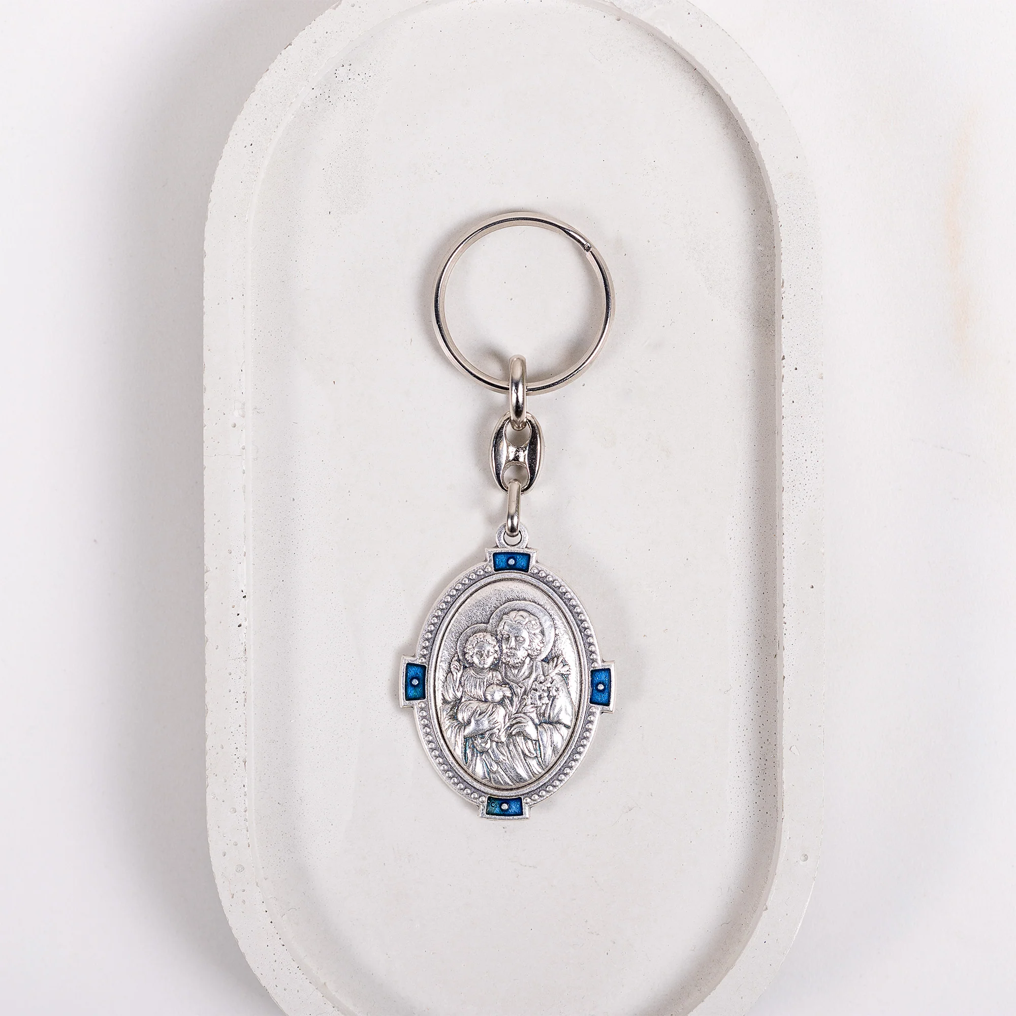 St. Joseph Key Ring w/Blue Accents, cm. 4.2 (1.65") - Image 5