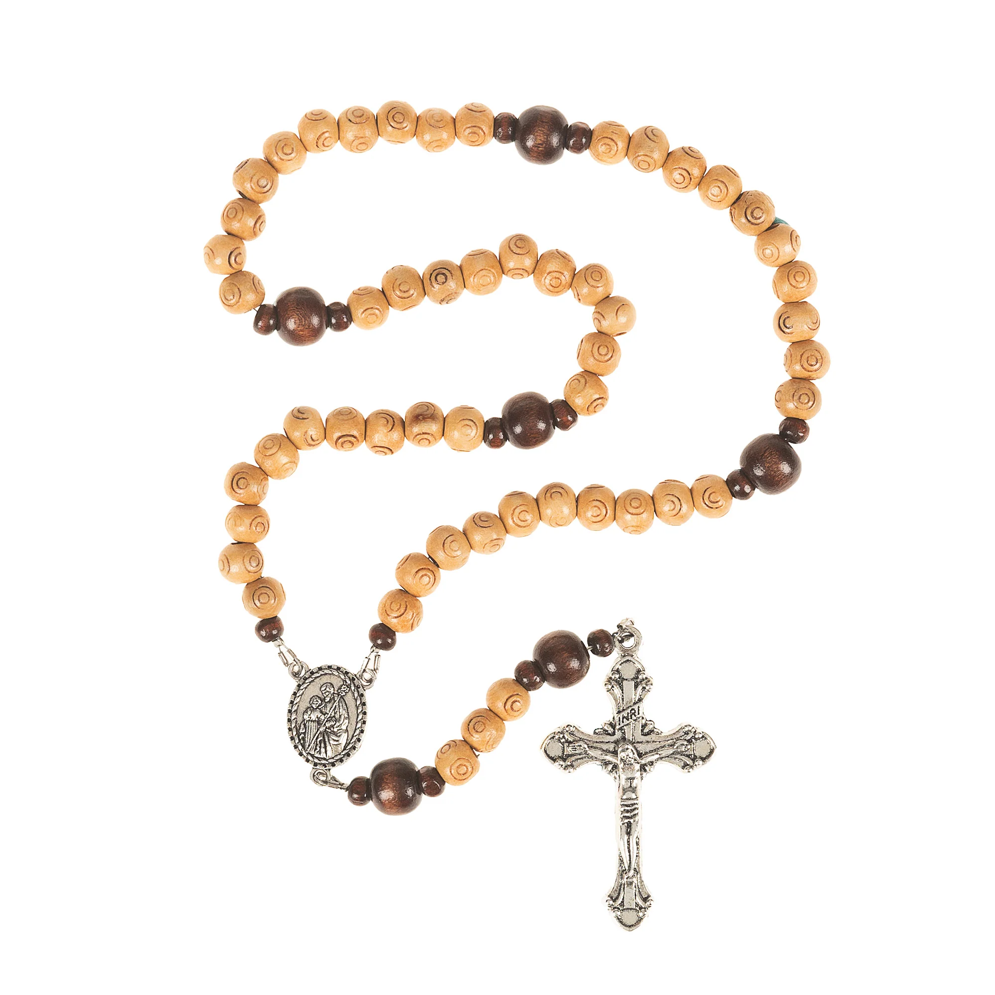 St. Joseph Light & Dark Wood Bead Rosary - Image 3