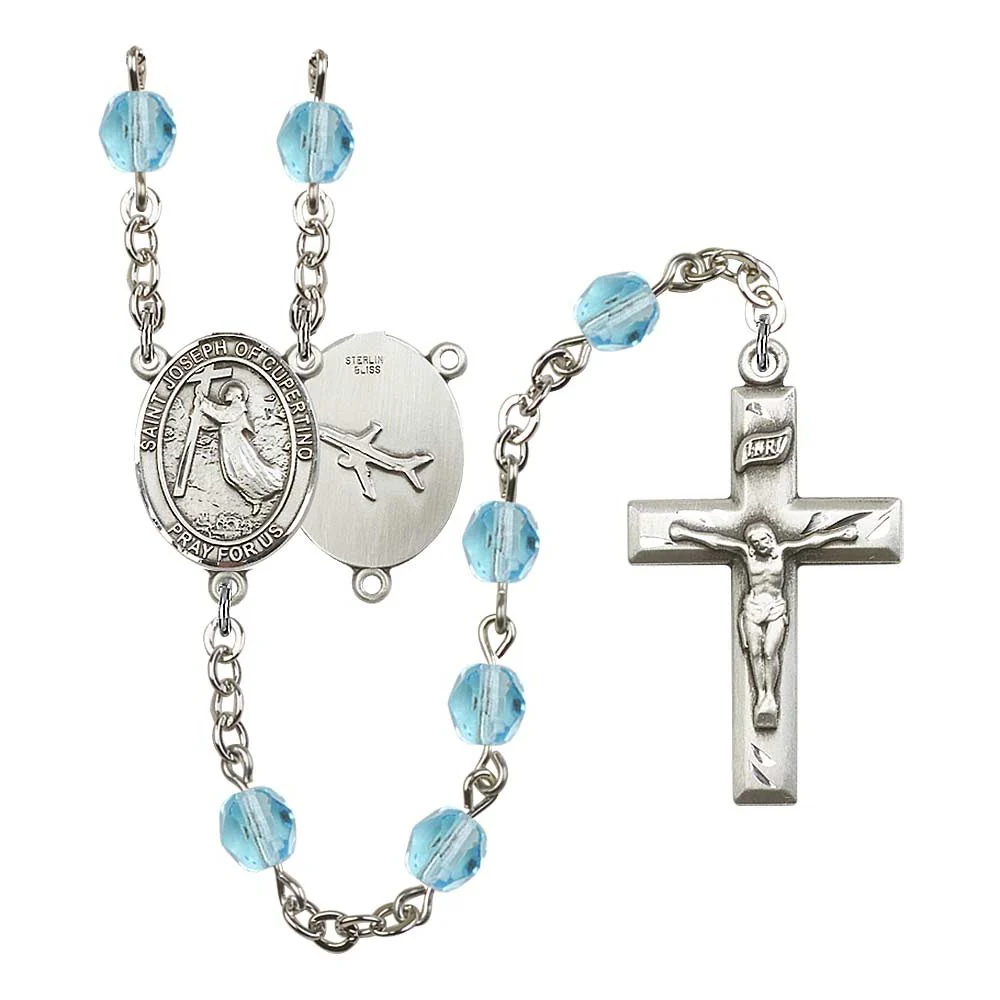 St. Joseph Of Cupertino Aqua Blue March Rosary 6mm