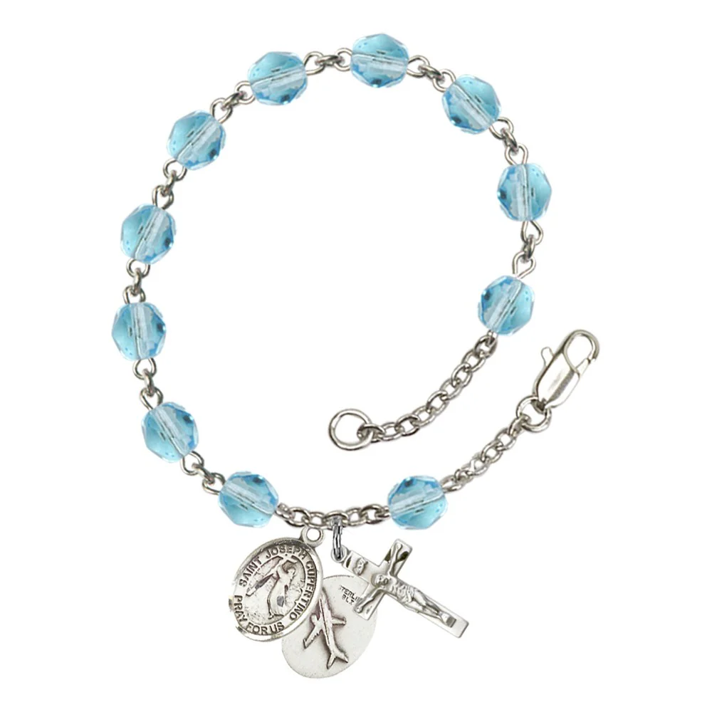 St. Joseph Of Cupertino Aqua Blue March Rosary Bracelet 6mm