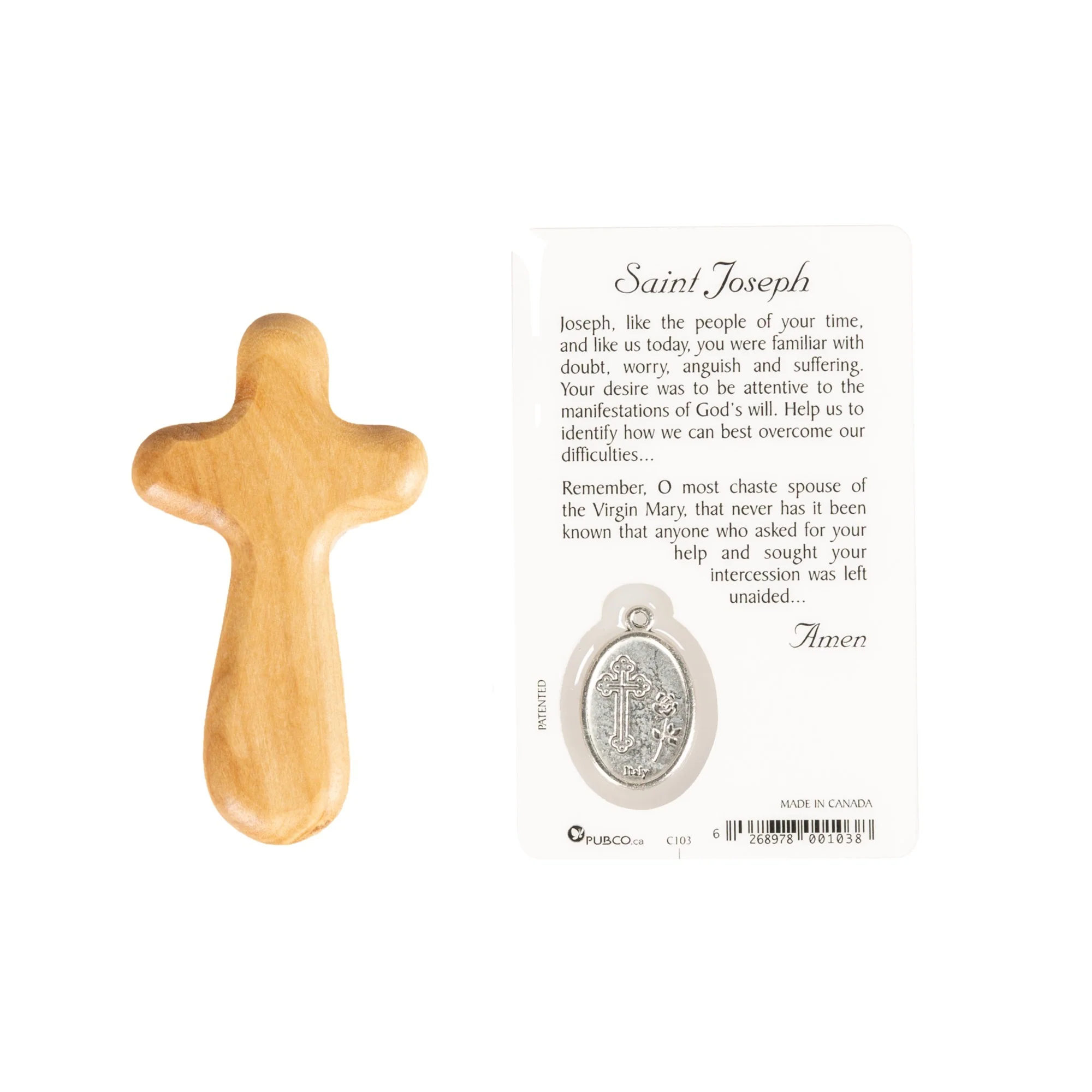 St. Joseph Prayer Card & Olive Wood Comfort Cross Set - Image 2