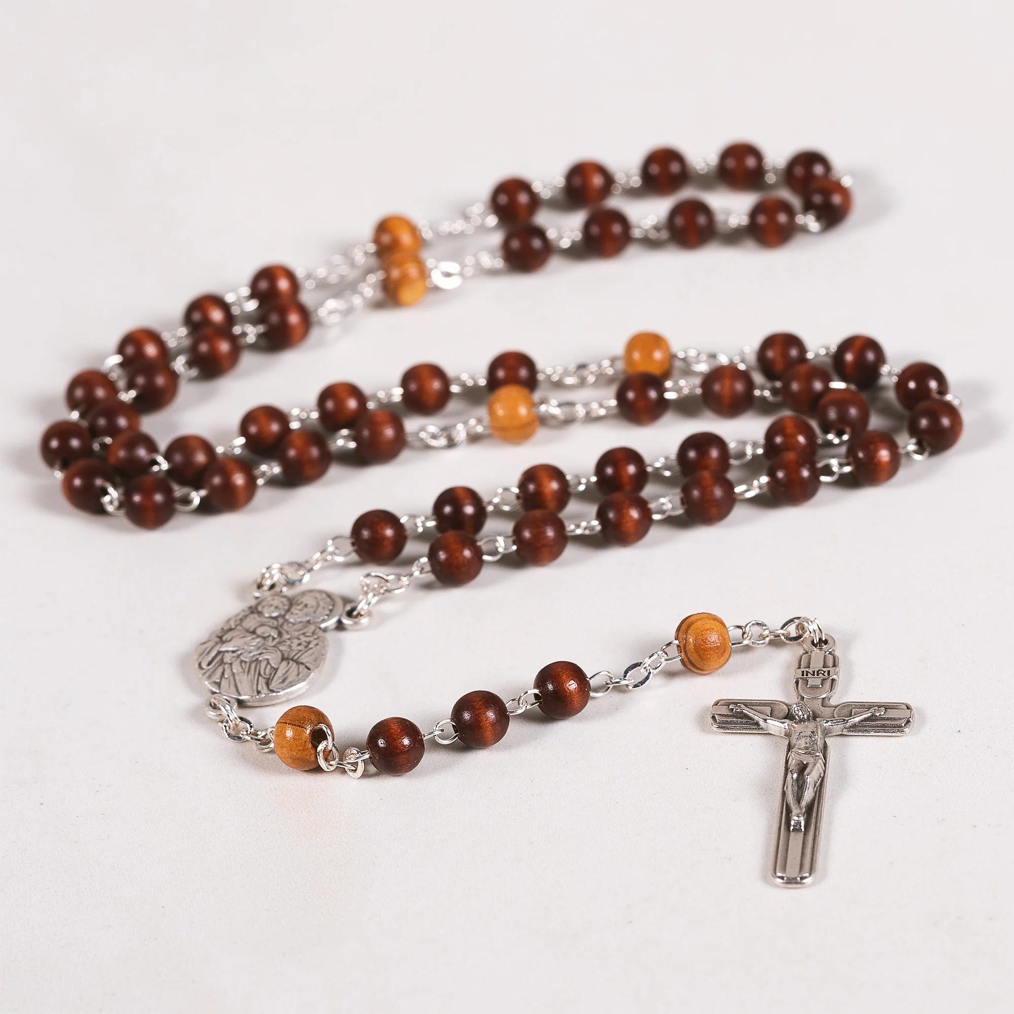 St. Joseph Two Tone Olive Wood Rosary - Image 2