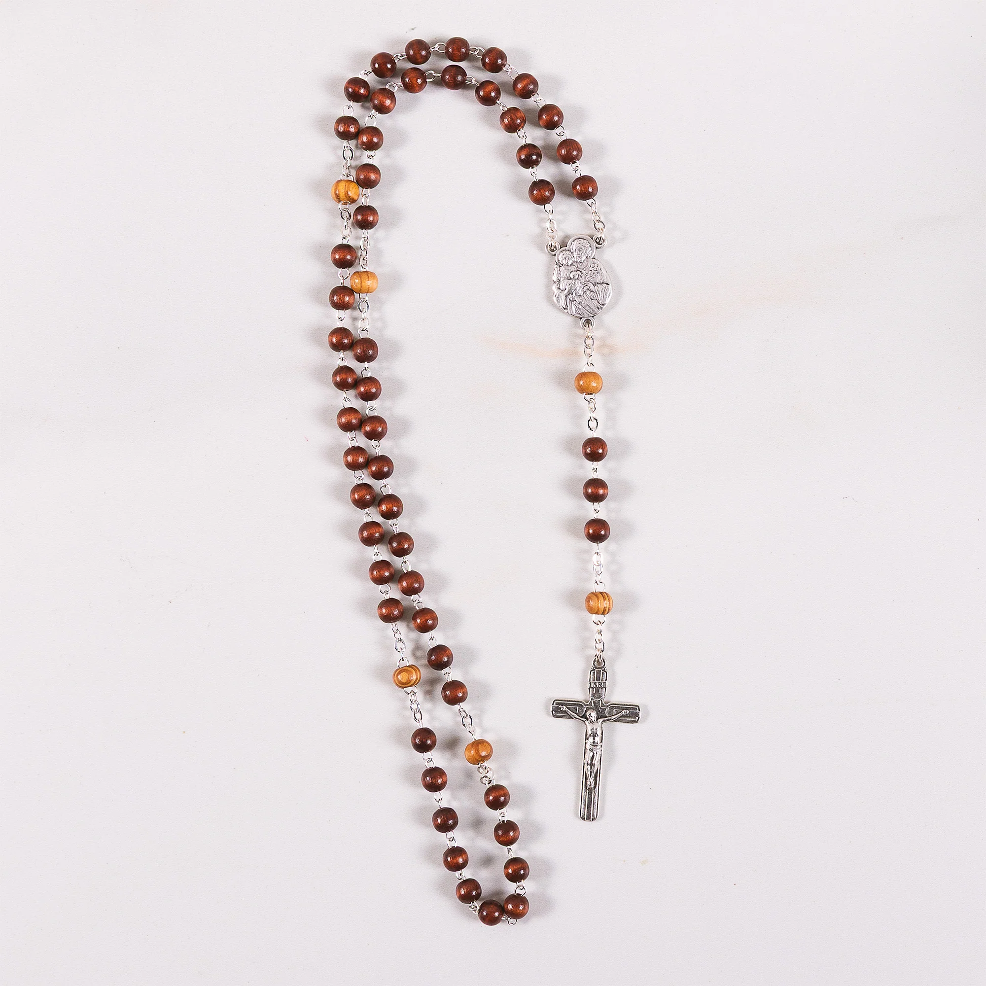 St. Joseph Two Tone Olive Wood Rosary - Image 3