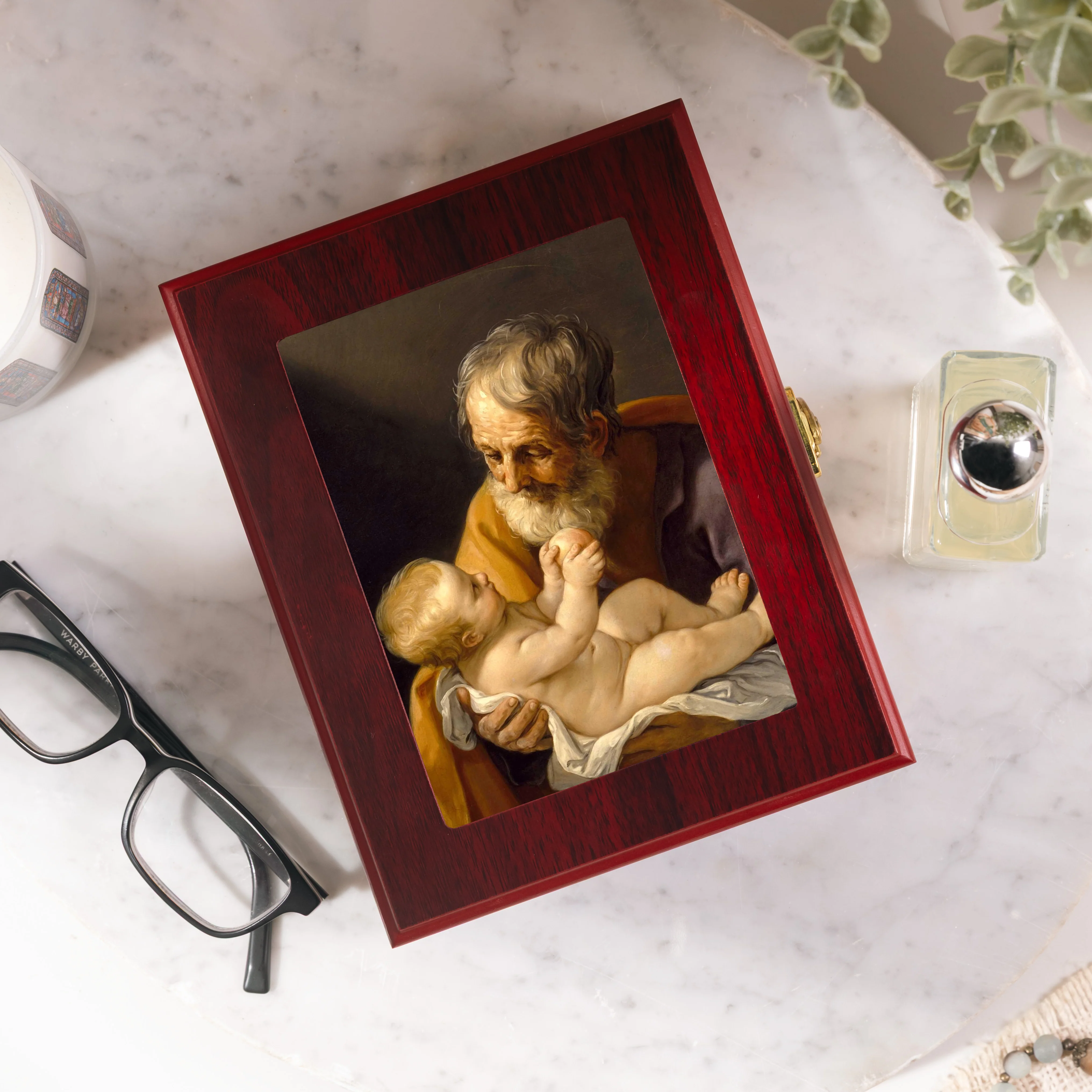 St. Joseph with the Infant Jesus Cherry Rosary Keepsake Box