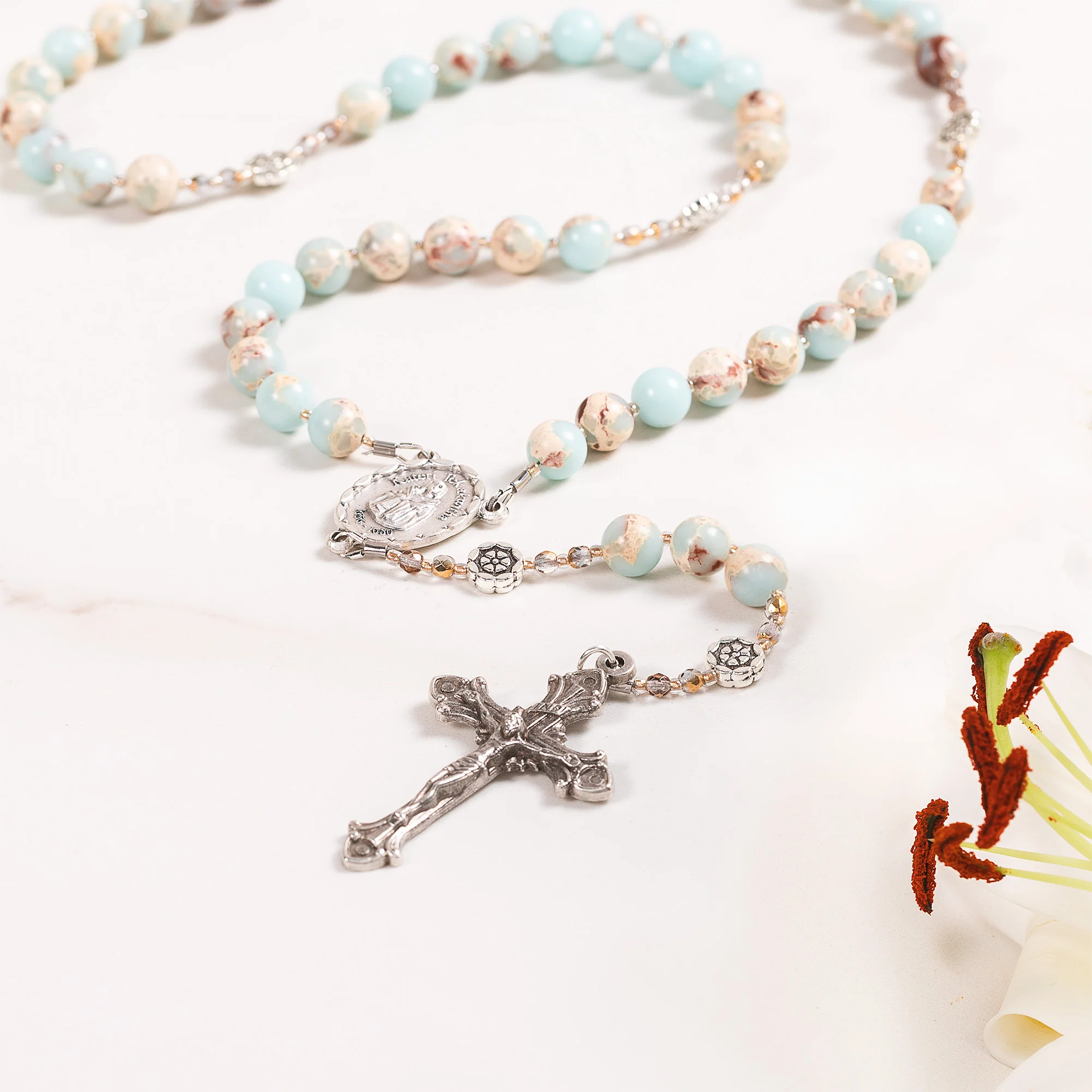 St. Kateri Gemstone & Lily Rosary - Image 2