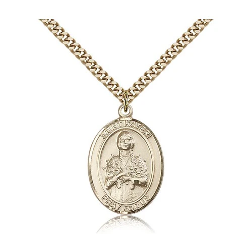 St. Kateri Pendant with Chain, Bliss, Gold Filled
