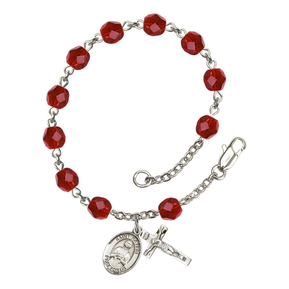 St. Kateri Tekakwitha Red July Rosary Bracelet 6mm
