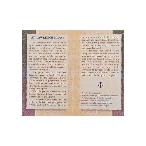 St. Lawrence - Mini Lives of the Saints Folded Prayer Card - Image 2