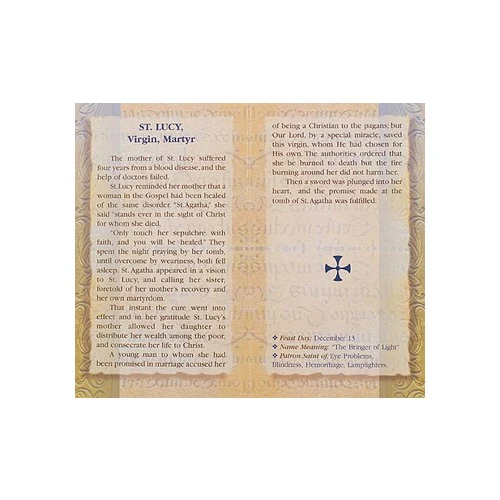 St. Lucy - Mini Lives of the Saints Folded Prayer Card - Image 2