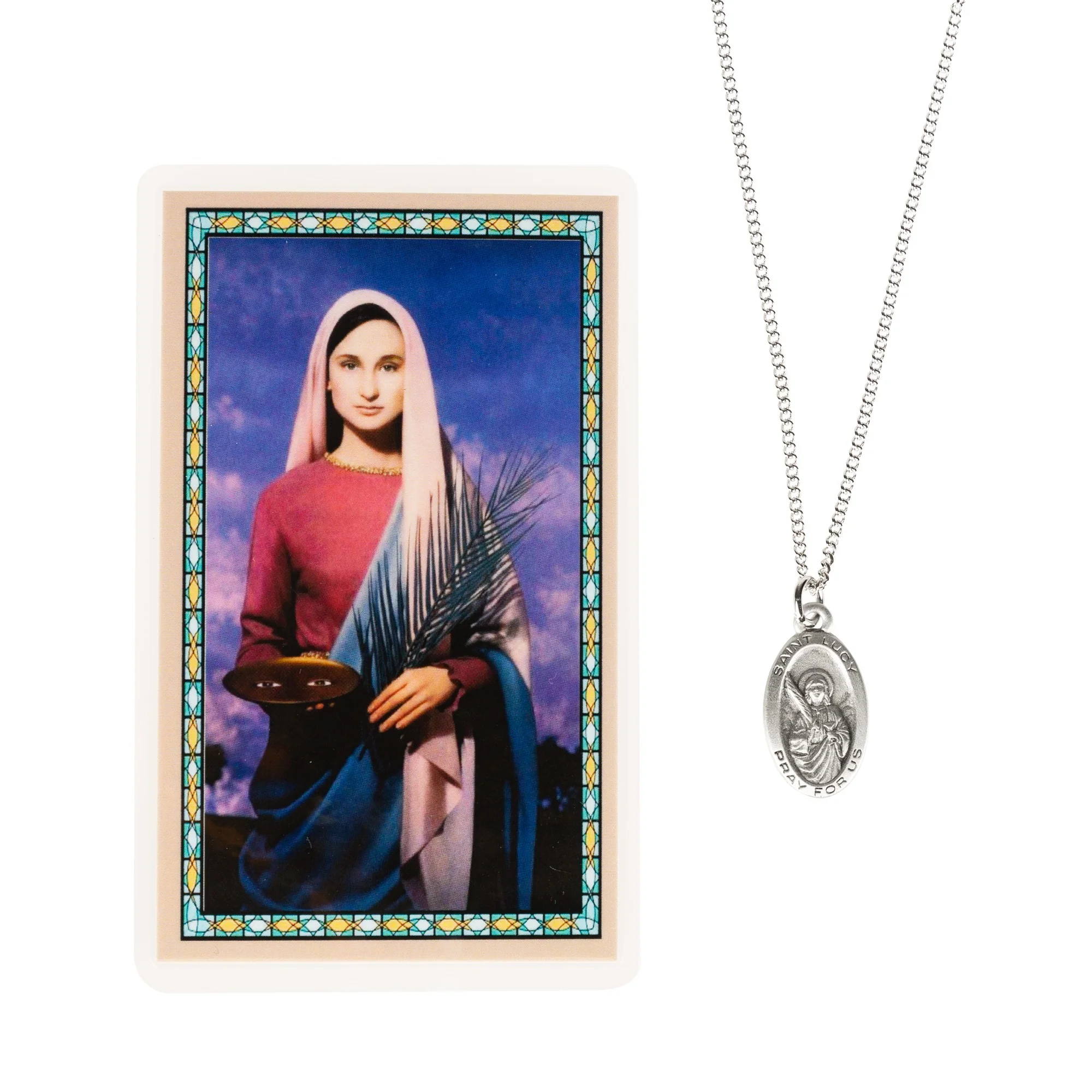 St. Lucy Patron Saint  Prayer Card w/ Medal